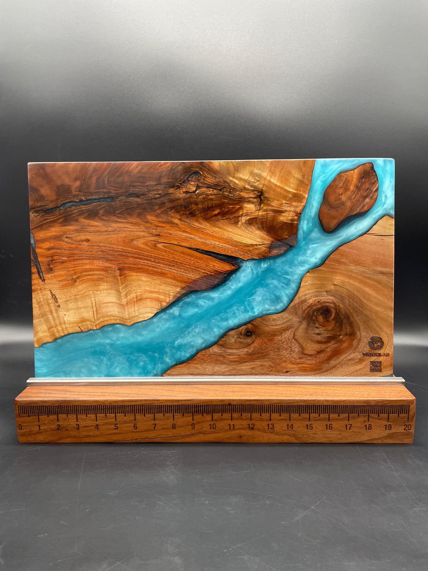 12" x 20" Black Walnut Wood & Turquoise Epoxy Resin River Charcuterie Board