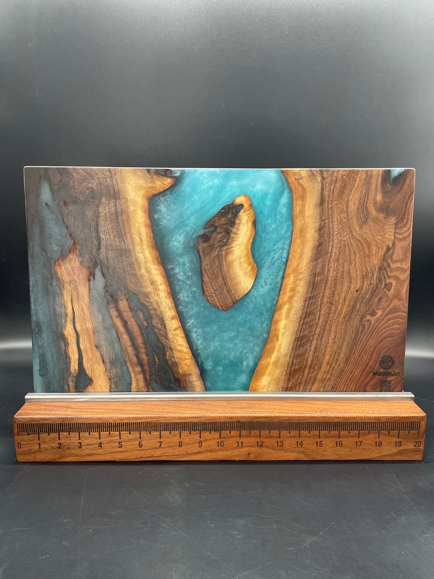 12" x 20" Black Walnut Wood & Turquoise Epoxy Resin River Charcuterie Board
