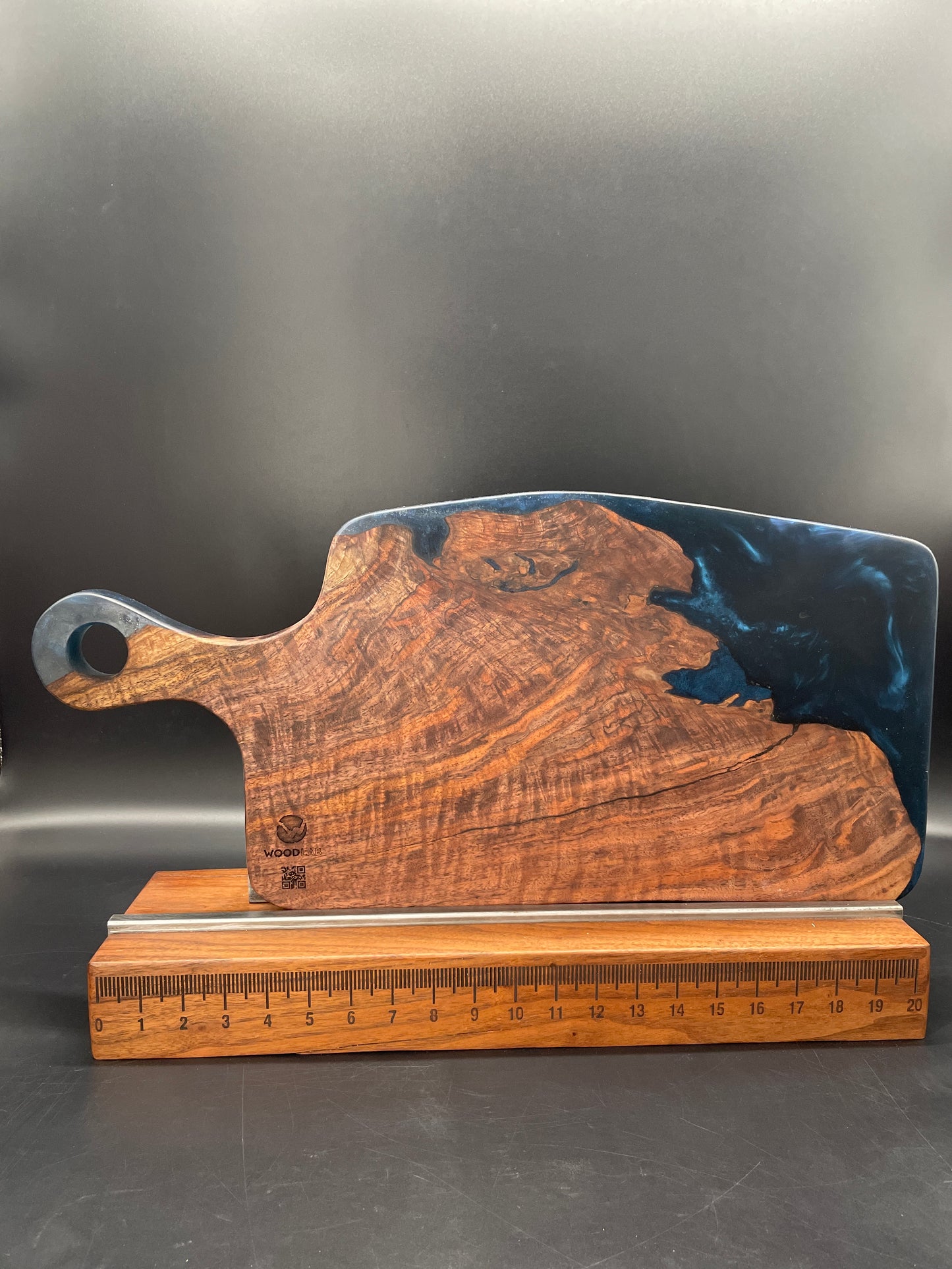 Handled Blue Epoxy Encasement and Black Walnut Charcuterie Board