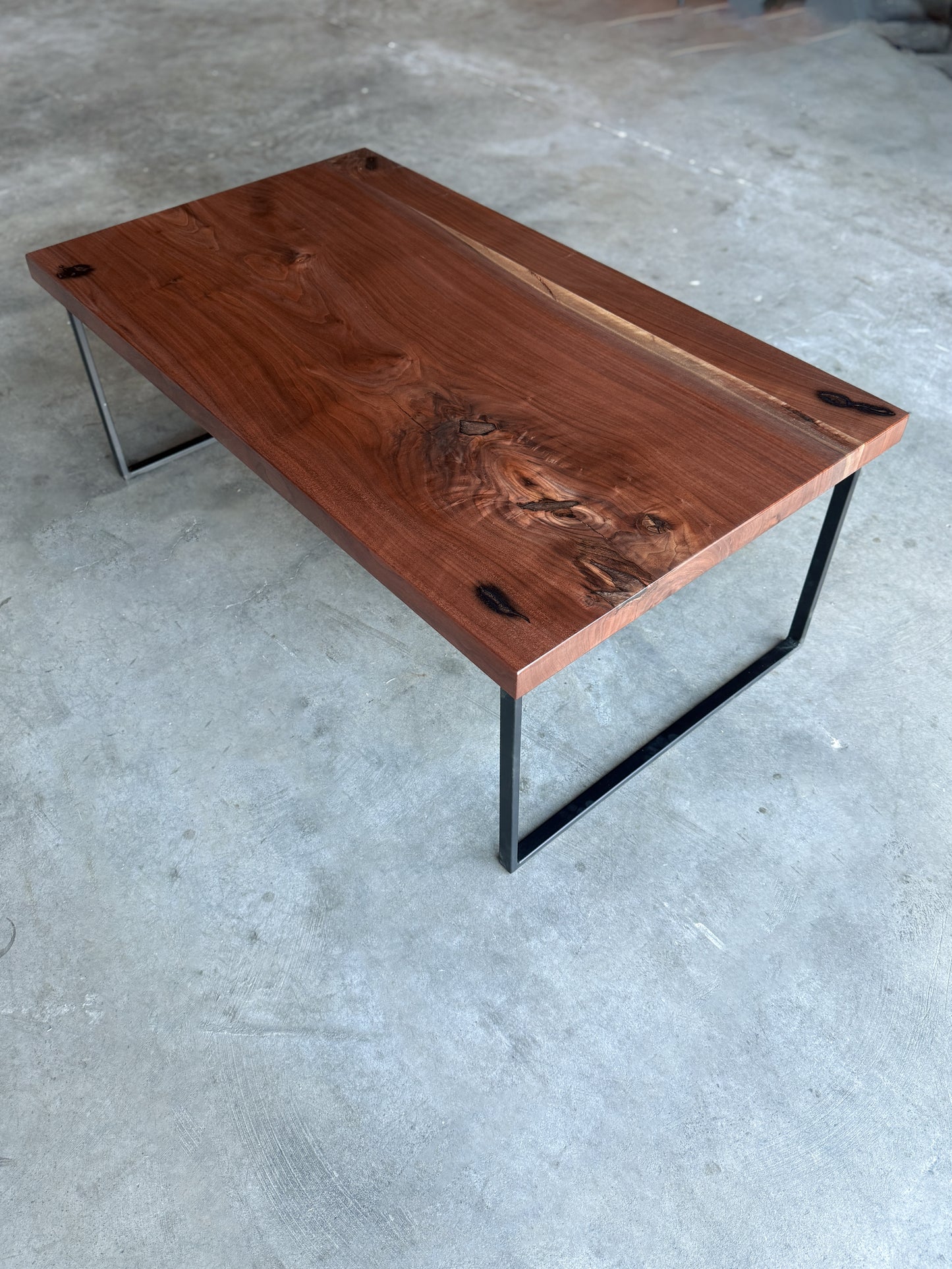 Walnut Coffee Table with Black Metal Base