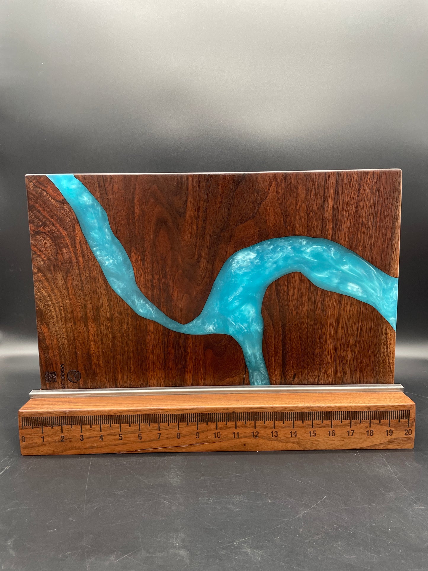 12" x 20" Black Walnut Wood & Turquoise Epoxy Resin River Charcuterie Board