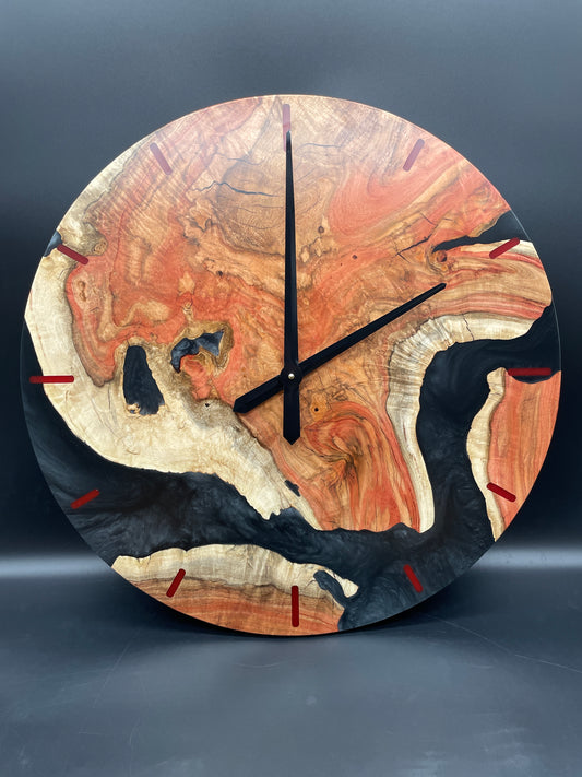 Carob Encased Round Wall Clock with Caviar Black Epoxy