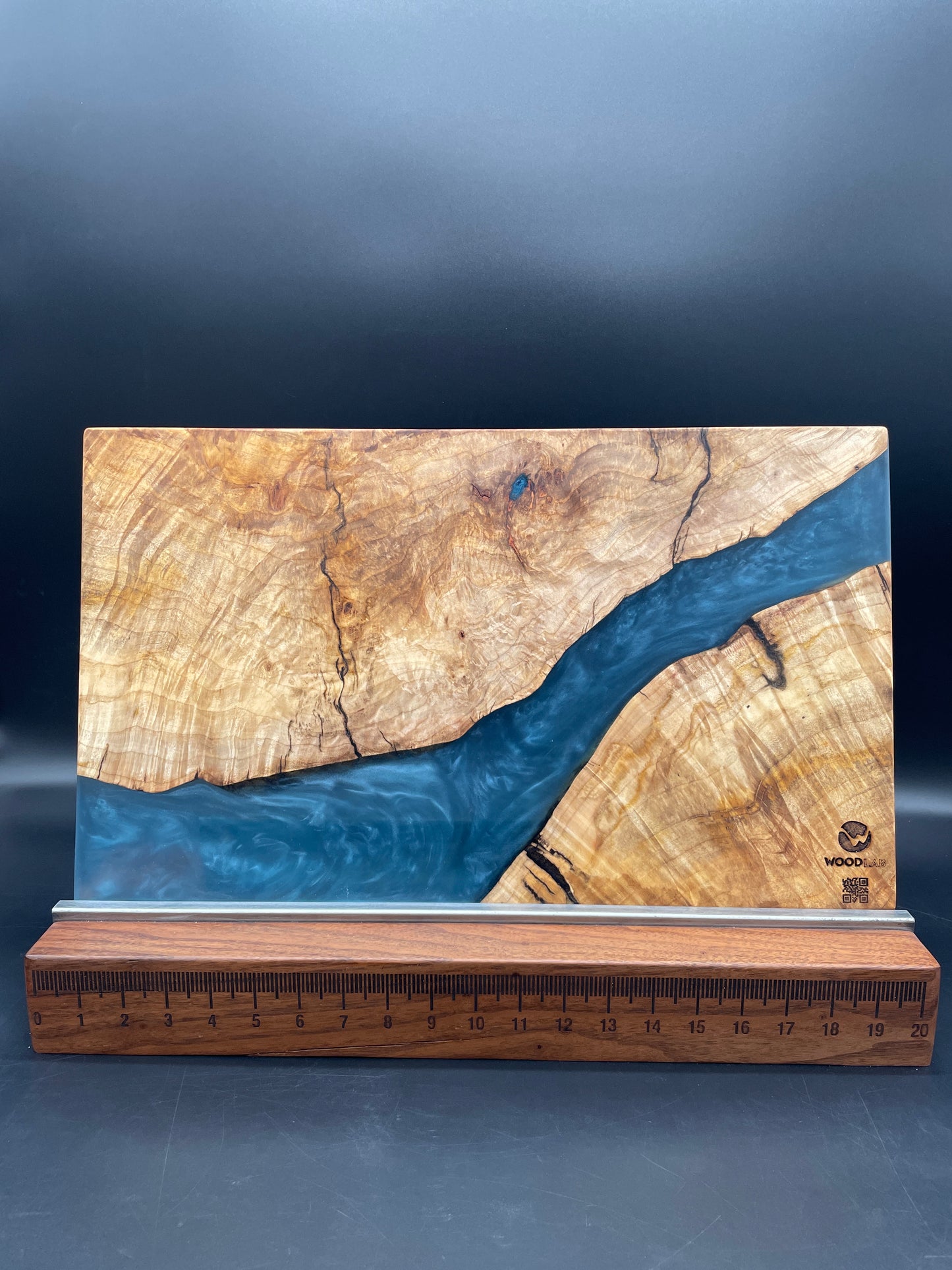 12" x 20" Maple Wood & Turquoise Epoxy Resin River Charcuterie Board
