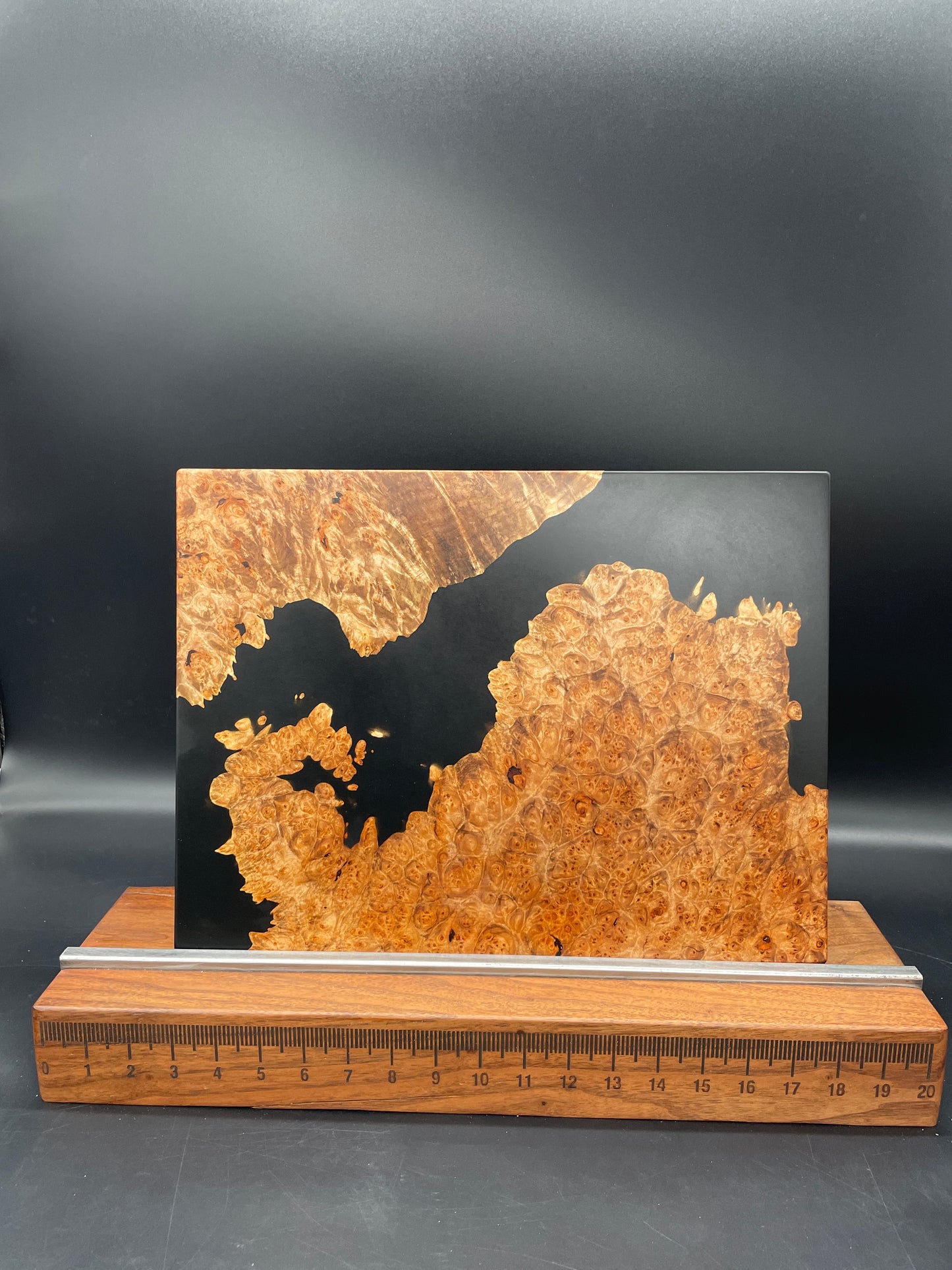 12" x 16" Exotic Wood Burl & Black Epoxy Resin Charcuterie Board