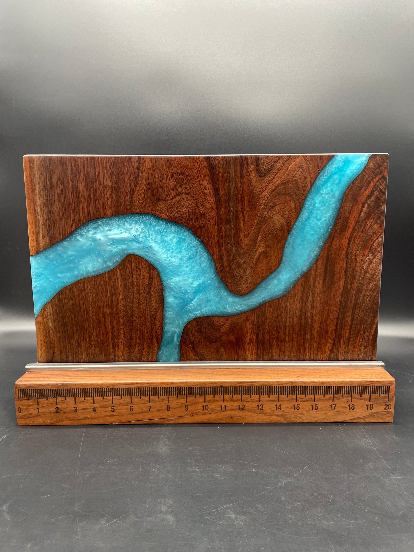 12" x 20" Black Walnut Wood & Turquoise Epoxy Resin River Charcuterie Board