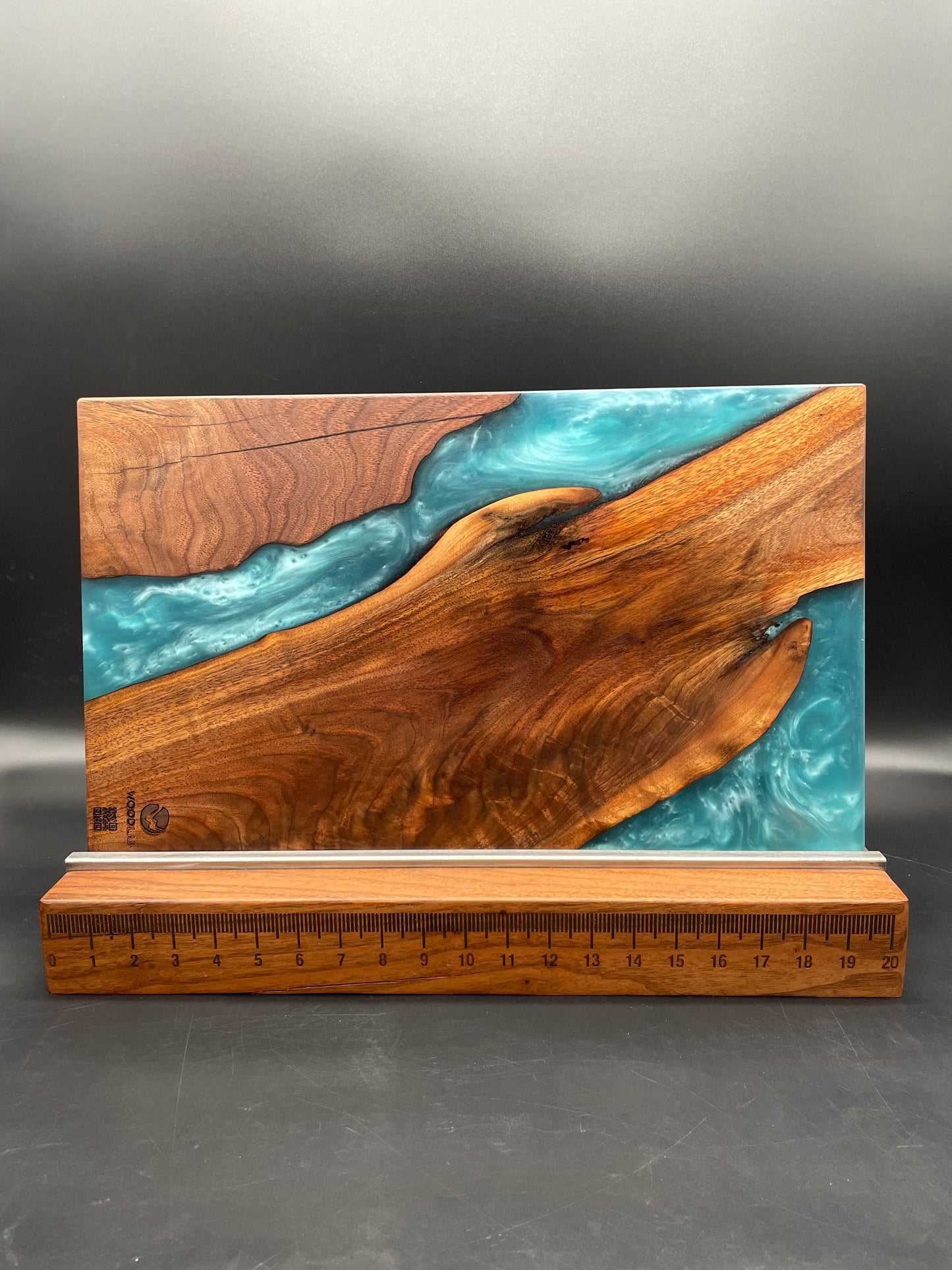 12" x 20" Black Walnut Wood & Turquoise Epoxy Resin River Charcuterie Board