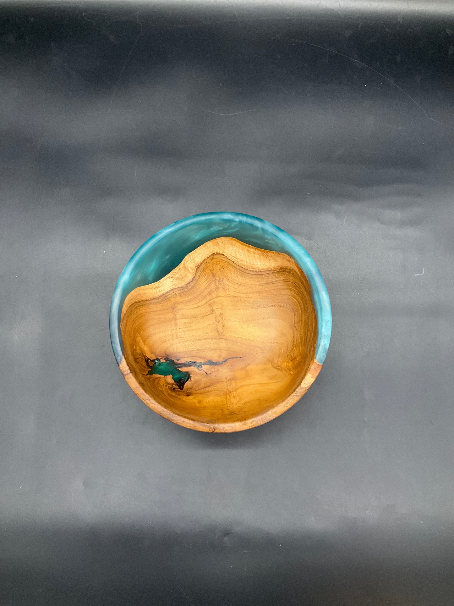 Teak Burl Bowl with Turquoise Epoxy