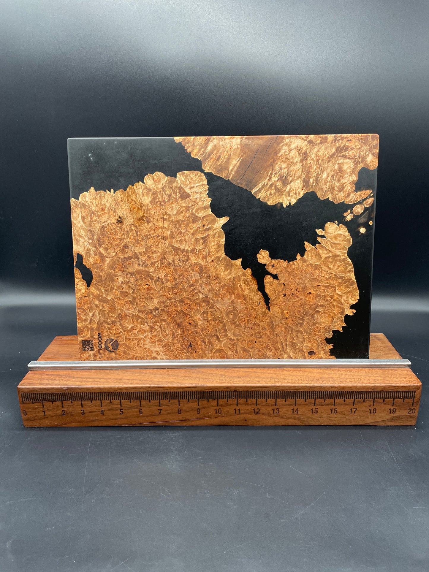 12" x 16" Exotic Wood Burl & Black Epoxy Resin Charcuterie Board
