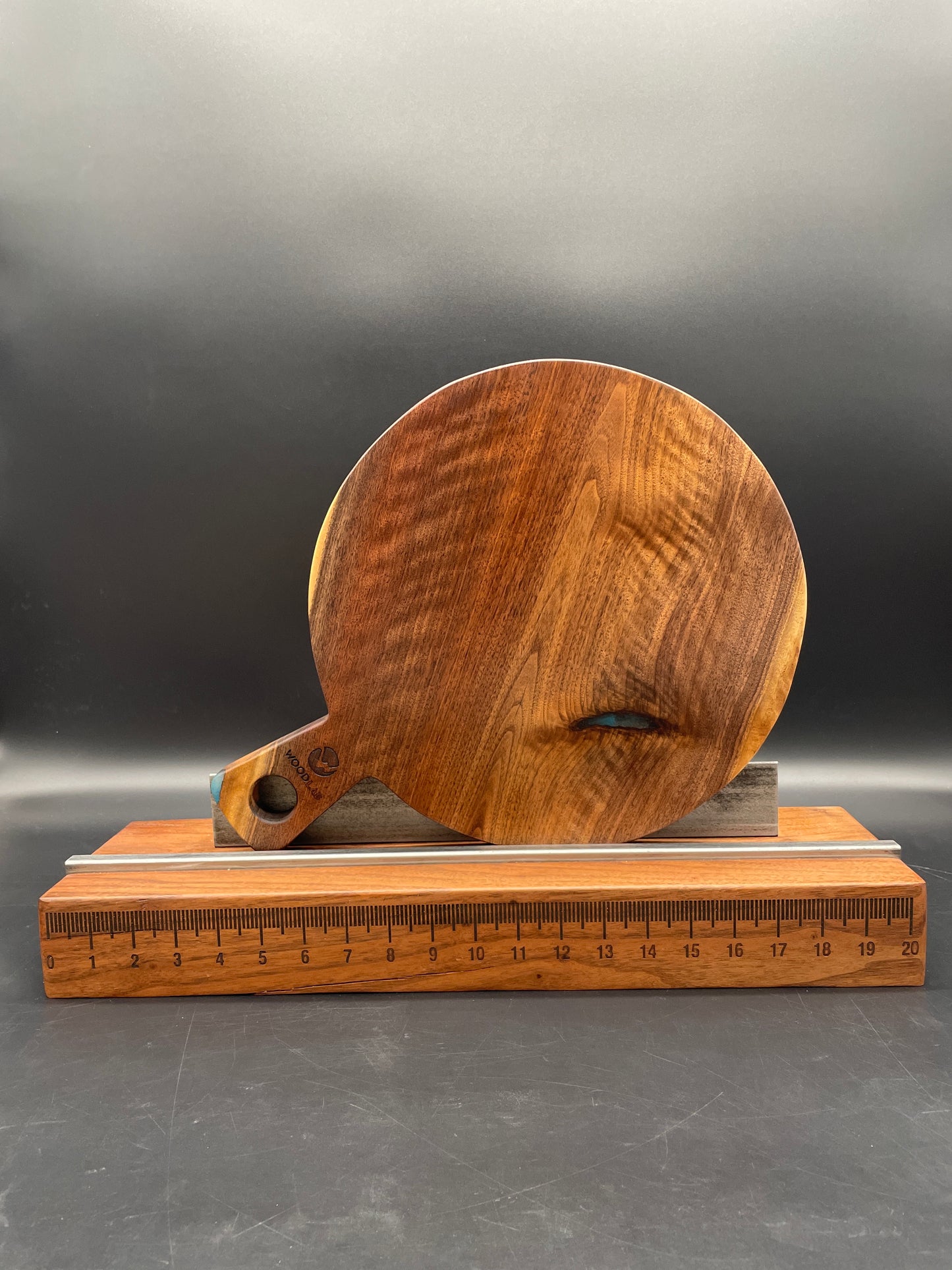 12" Round Handled Black Walnut Hardwood Charcuterie Board