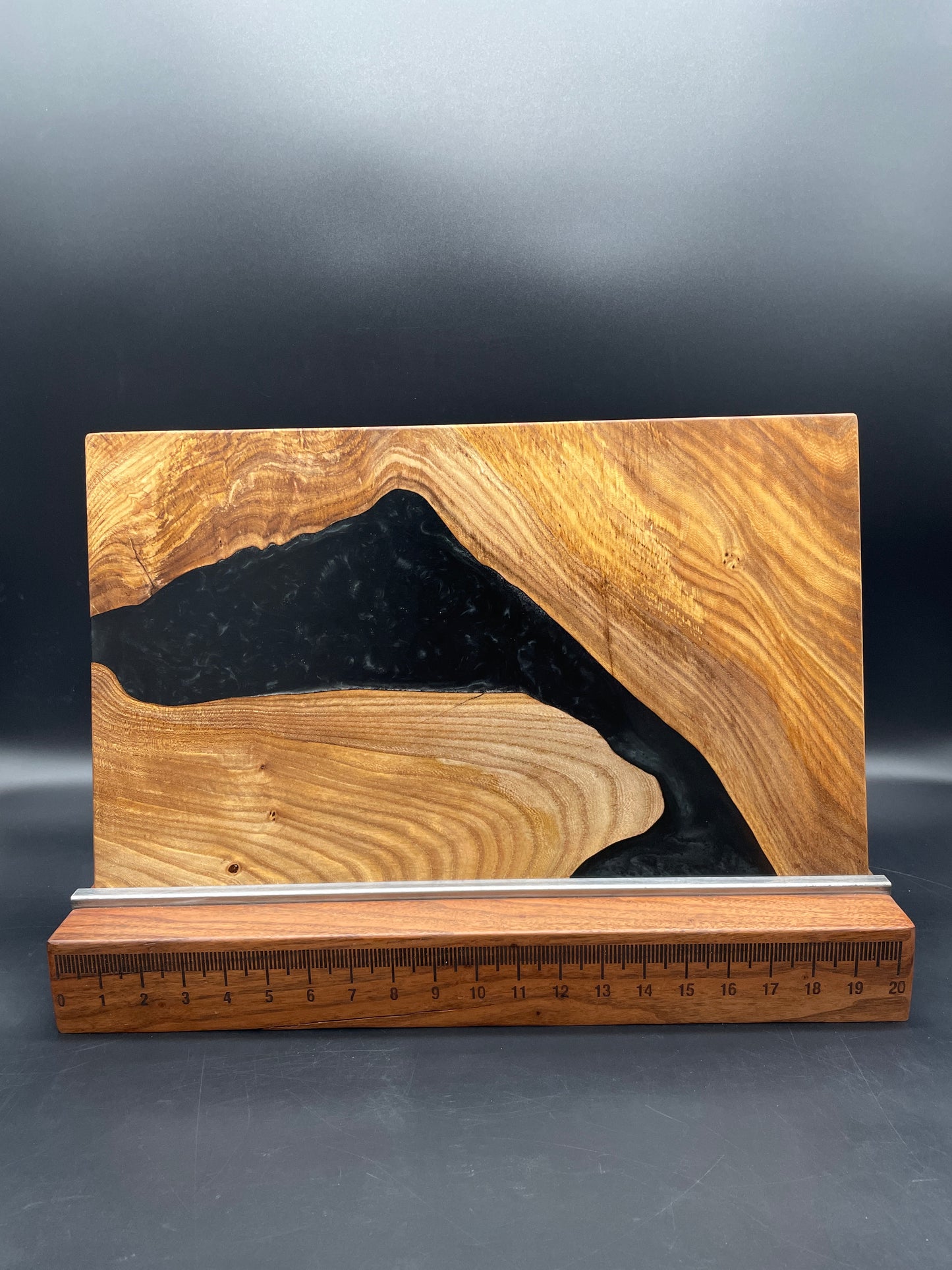12" x 20" American Elm Wood & Black Epoxy Resin River Charcuterie Board