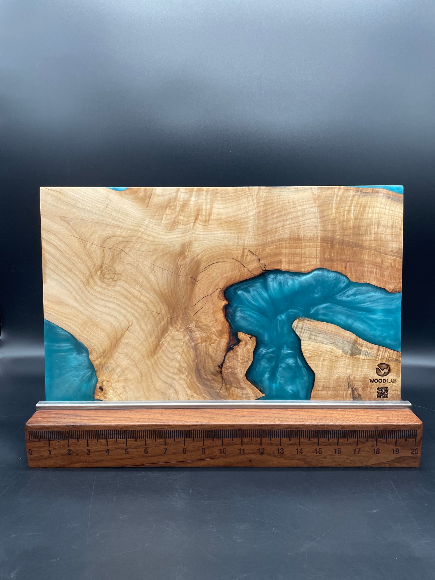 12" x 20" Maple Wood & Turquoise Epoxy Resin Charcuterie Board