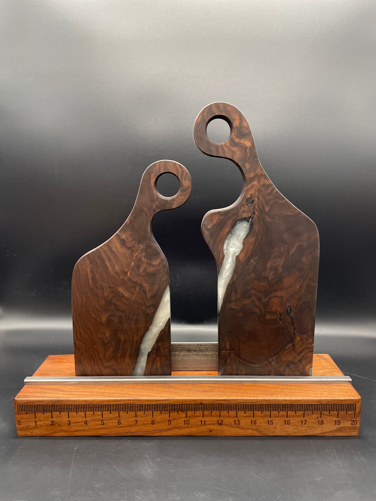 Handled Grey Epoxy and Black Walnut Charcuterie Board Nesting Set