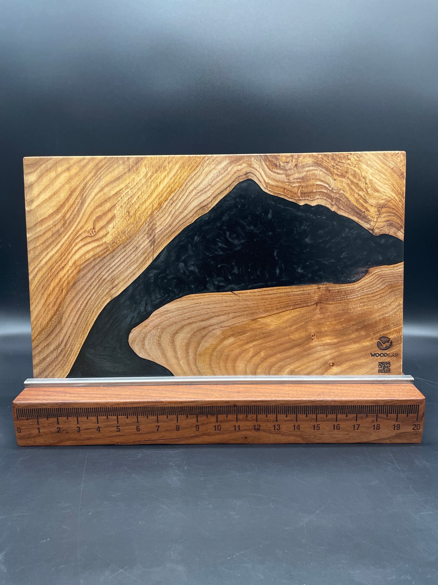12" x 20" American Elm Wood & Black Epoxy Resin River Charcuterie Board