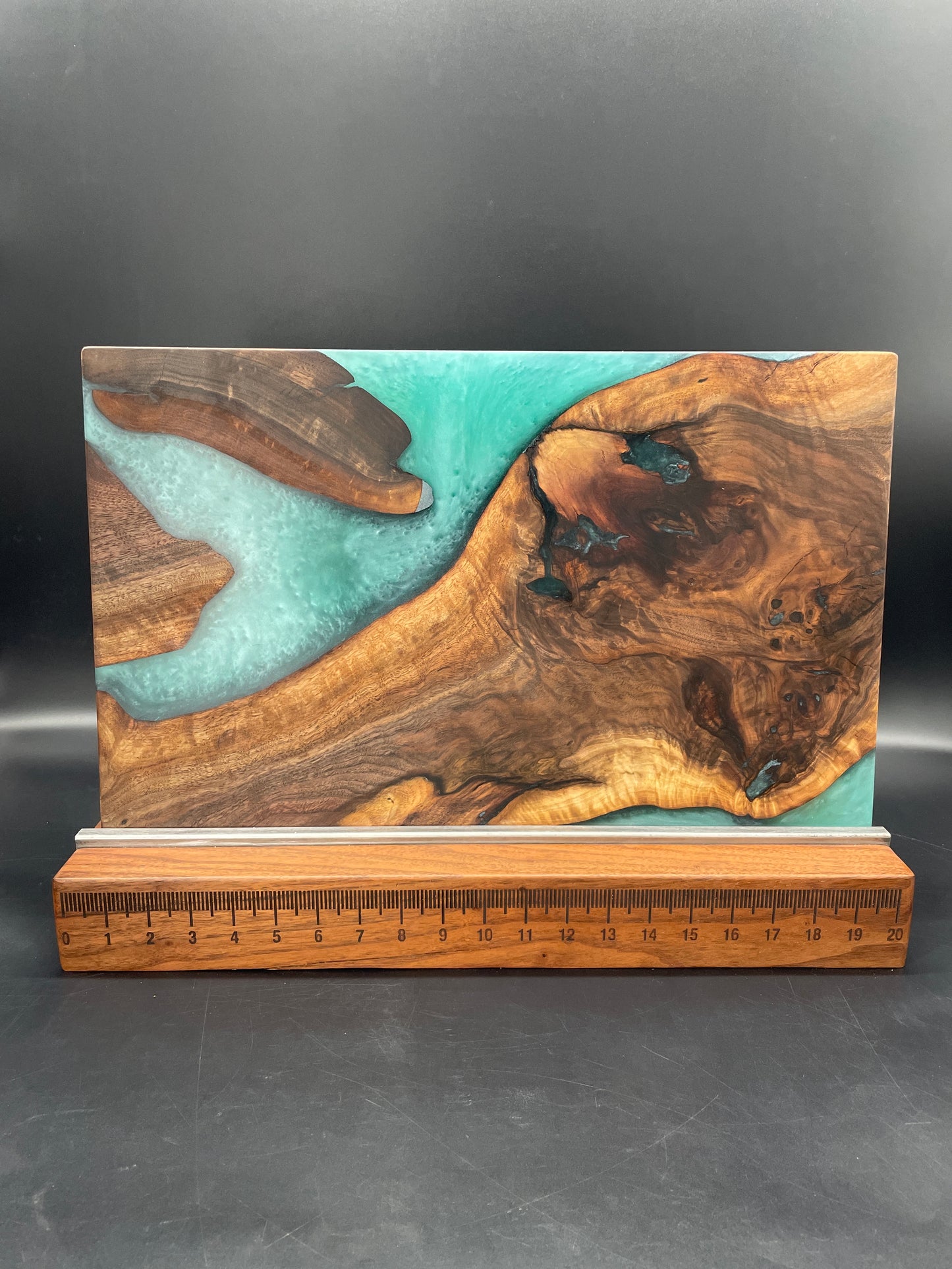 12" x 20" Black Walnut Wood & Turquoise Epoxy Resin River Charcuterie Board