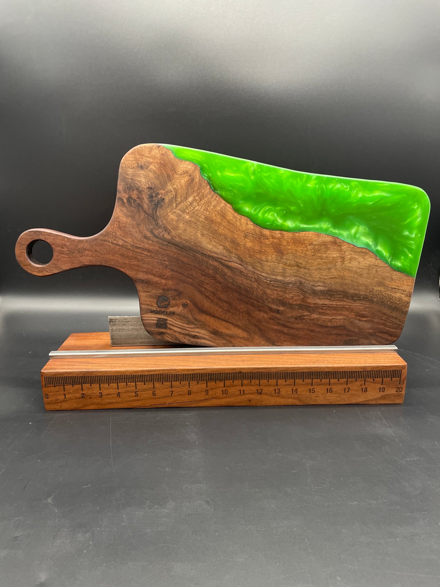 Handled Green Epoxy and Premium Black Walnut Charcuterie Board