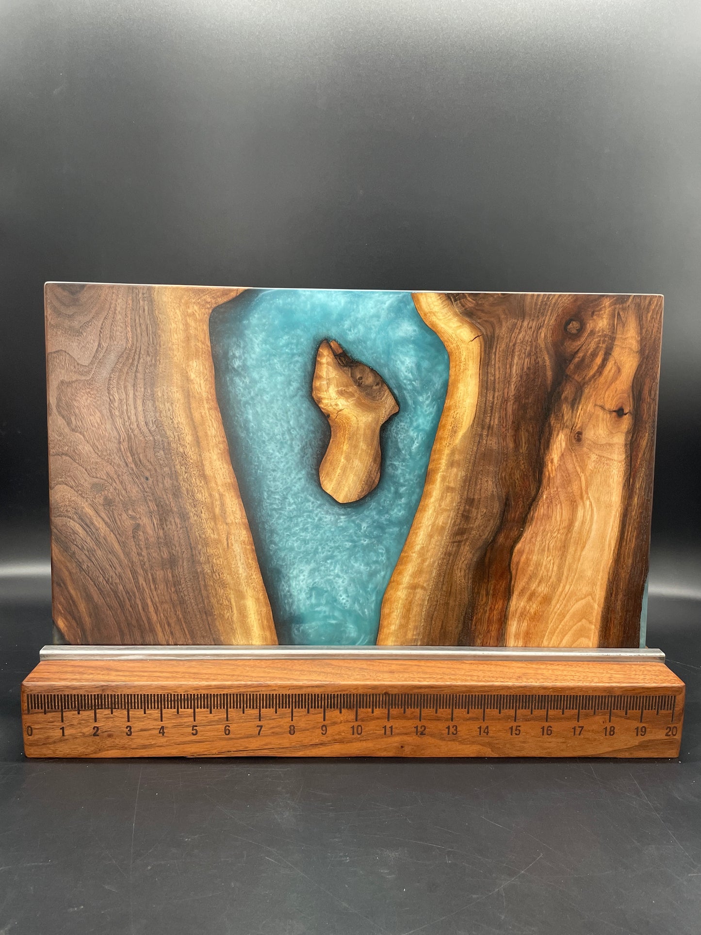 12" x 20" Black Walnut Wood & Turquoise Epoxy Resin River Charcuterie Board