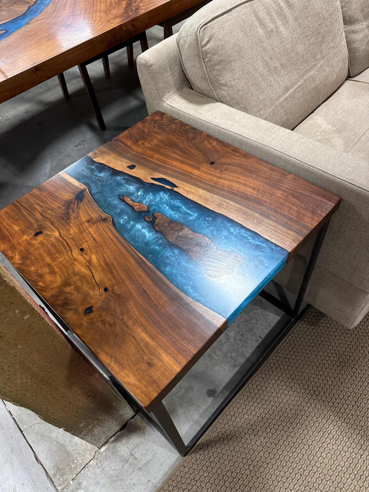 Black Walnut and Multi-Blue Epoxy Side Table