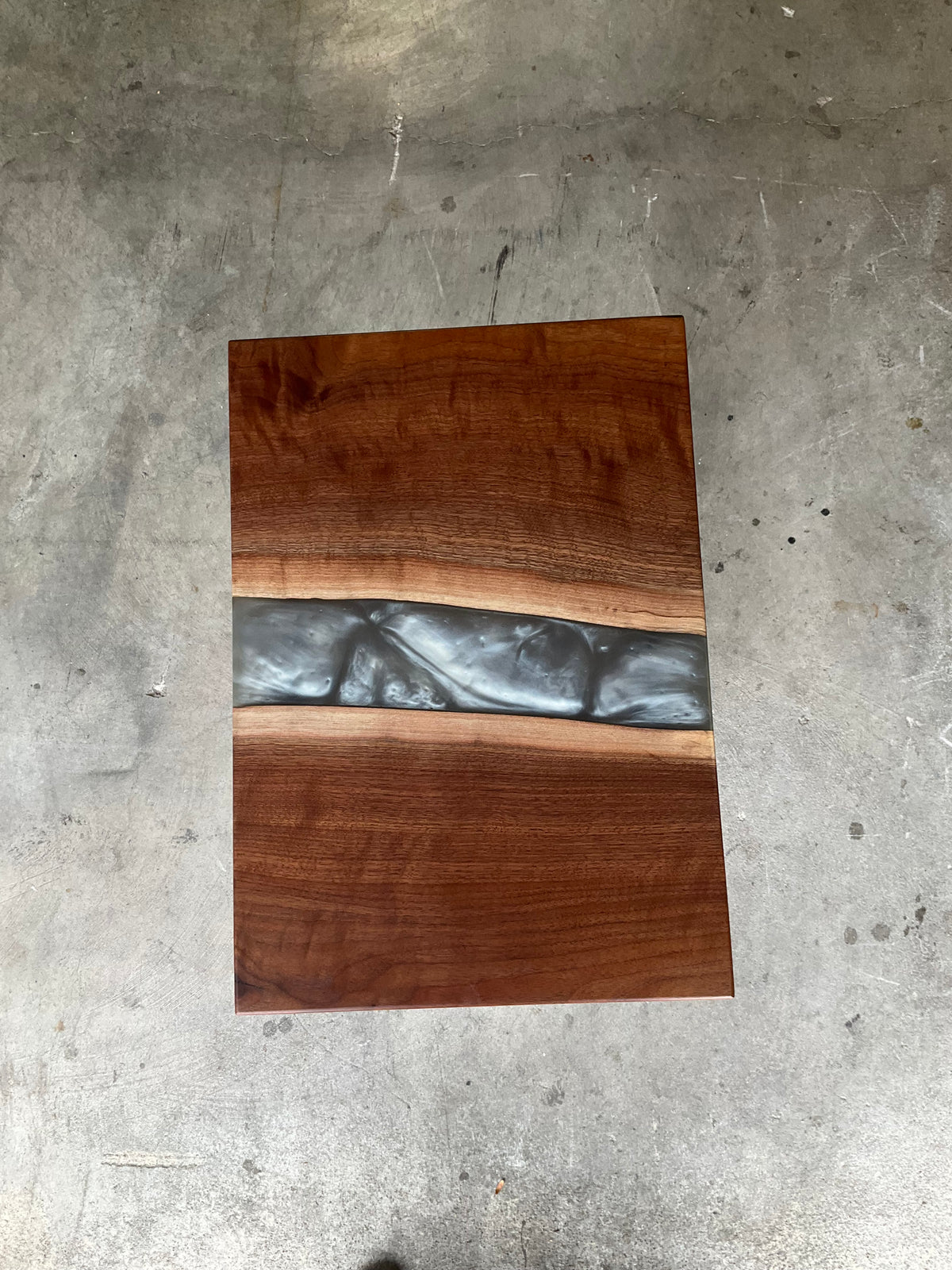 Black Walnut C-Table with Dolphin Grey River