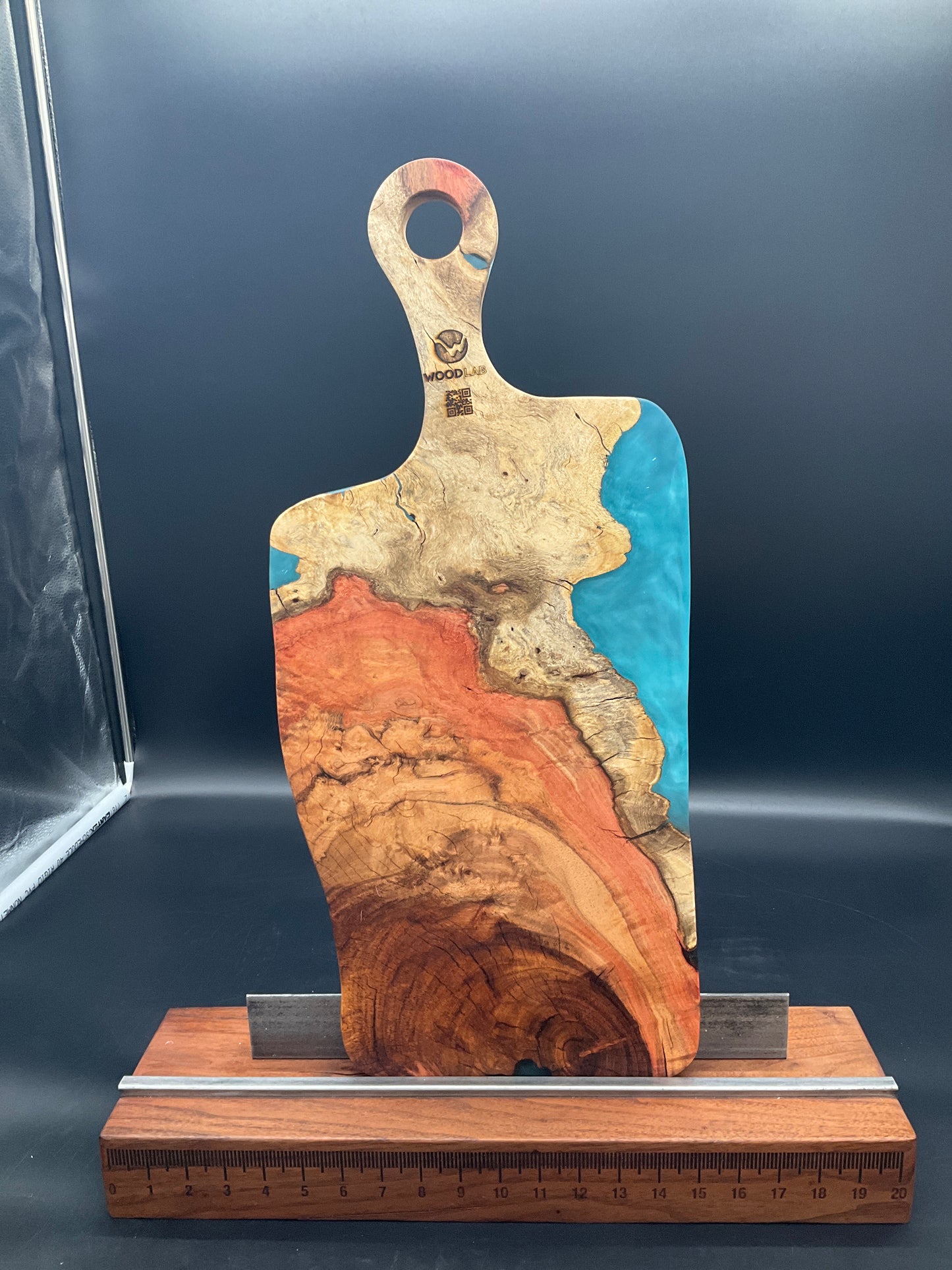 Handled Turquoise Epoxy and Exotic Wood Charcuterie Board