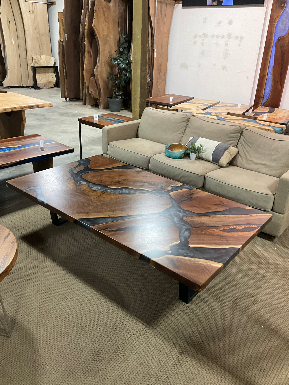 Black Walnut and Multi-Grey Epoxy River Coffee Table