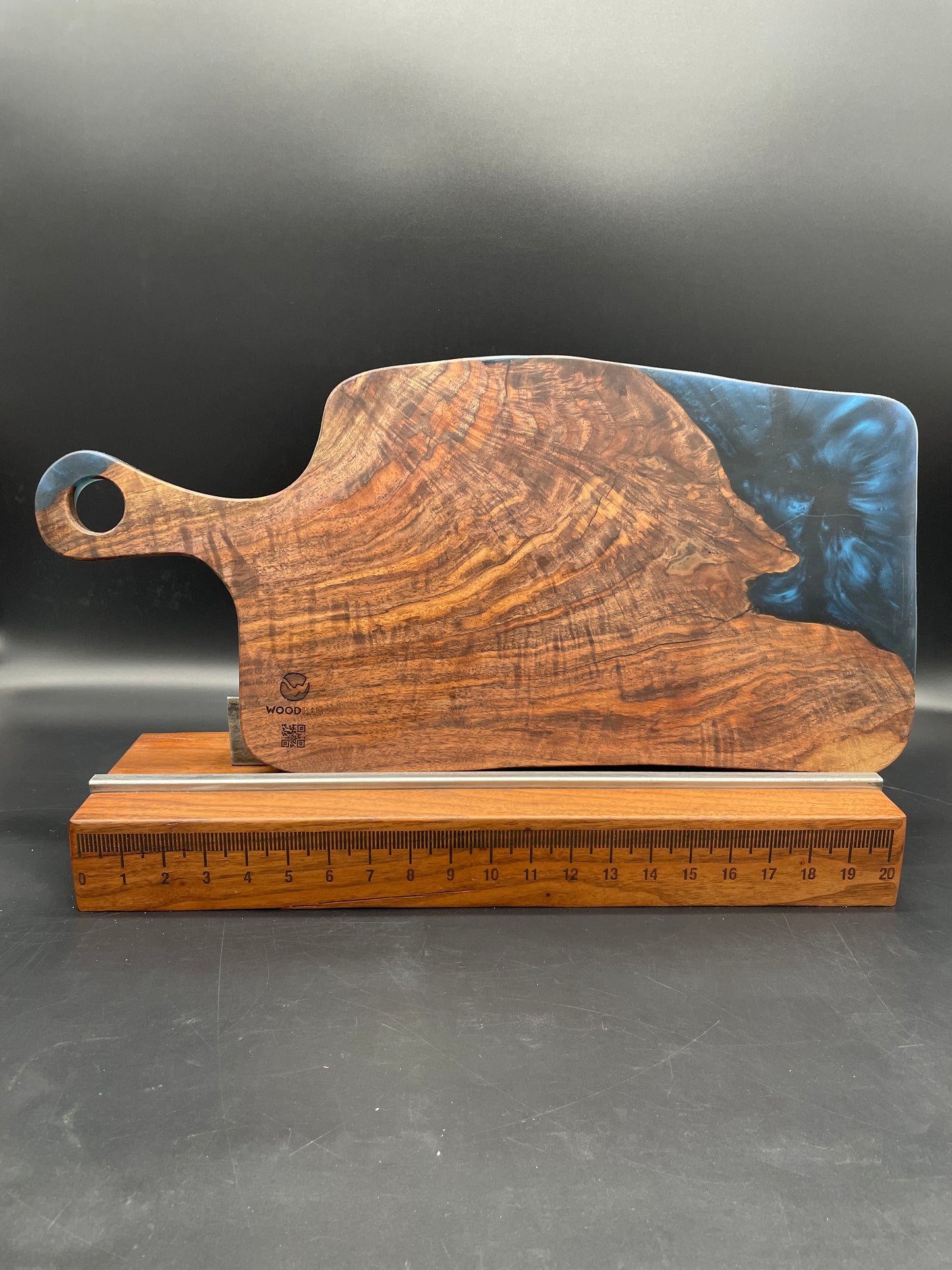 Handled Blue Epoxy Encasement and Black Walnut Charcuterie Board