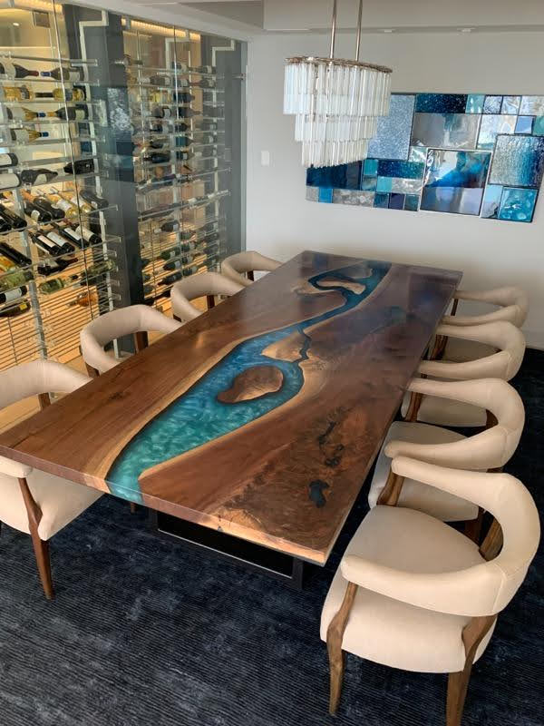 Customizable American Elm (or similar) and Epoxy River Dining Table