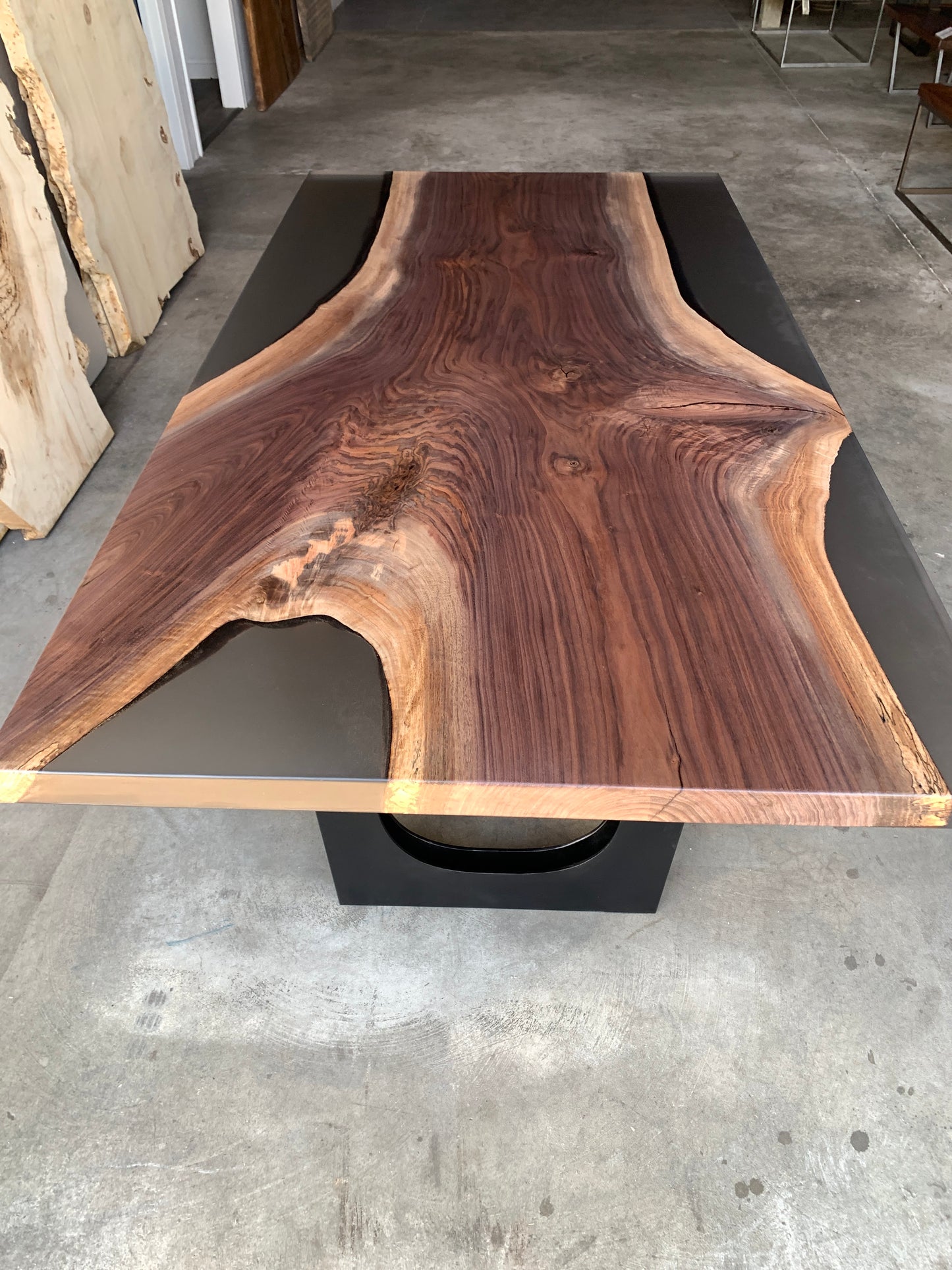 Customizable Black Walnut Epoxy Encased Dining Table