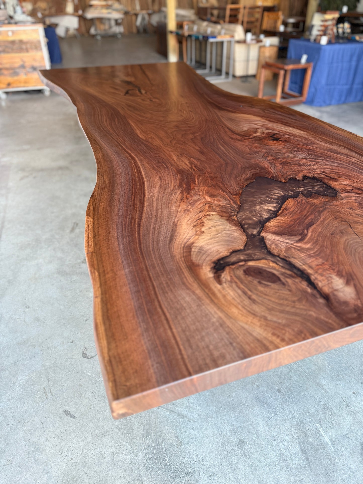 Black Walnut Slab Dining Table With Espresso Resin Fills