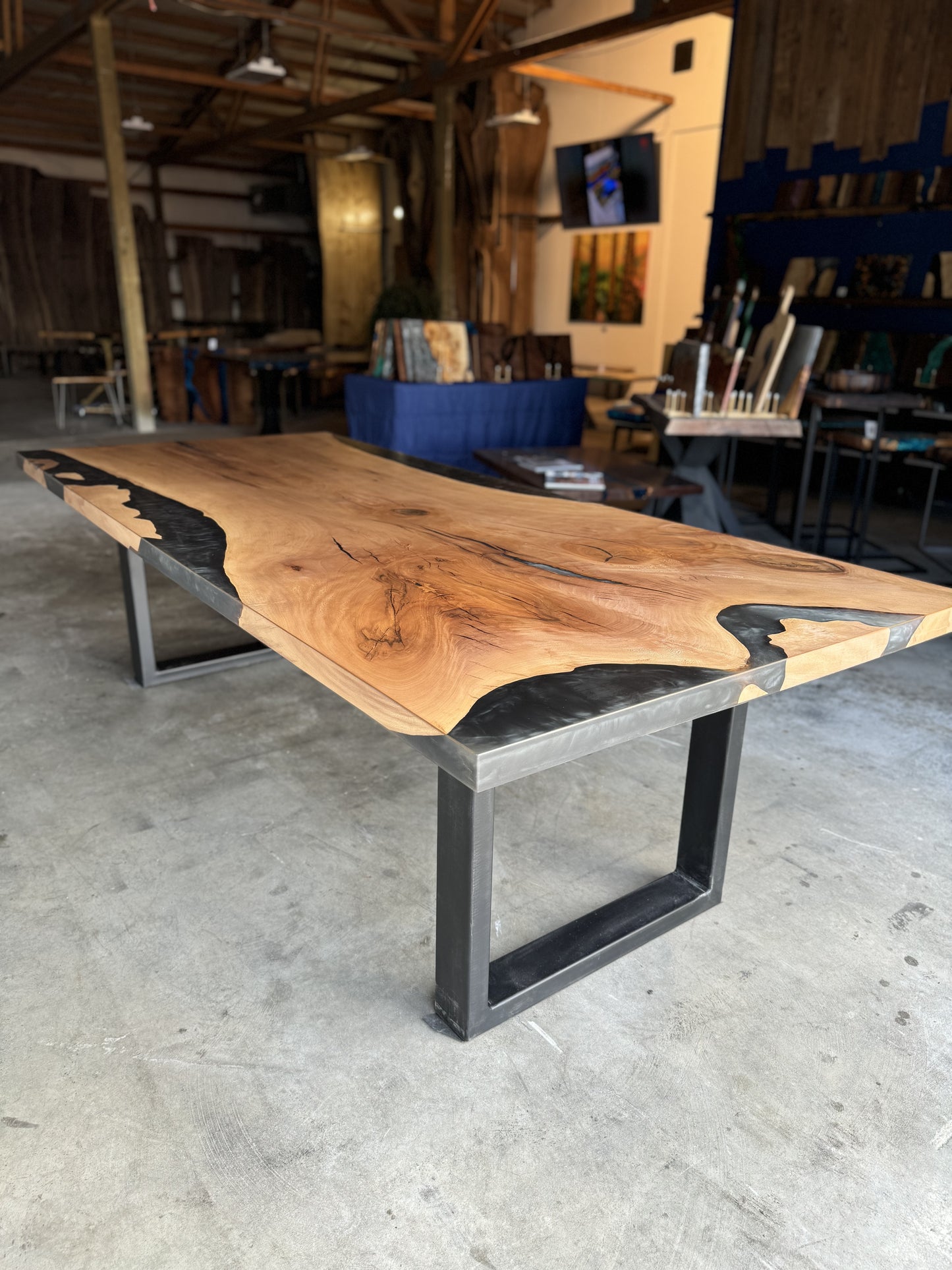 Customizable Black Walnut Epoxy Encased Dining Table