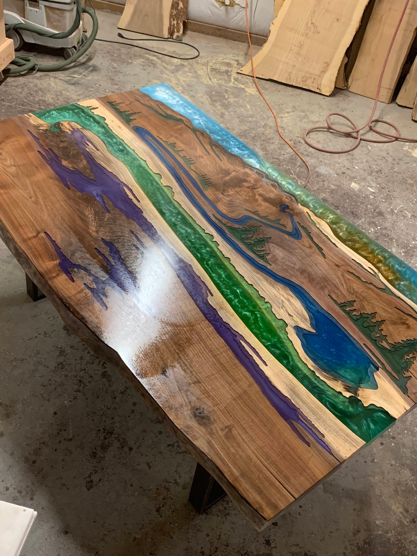 Customizable American Elm (or similar) and Epoxy River Dining Table