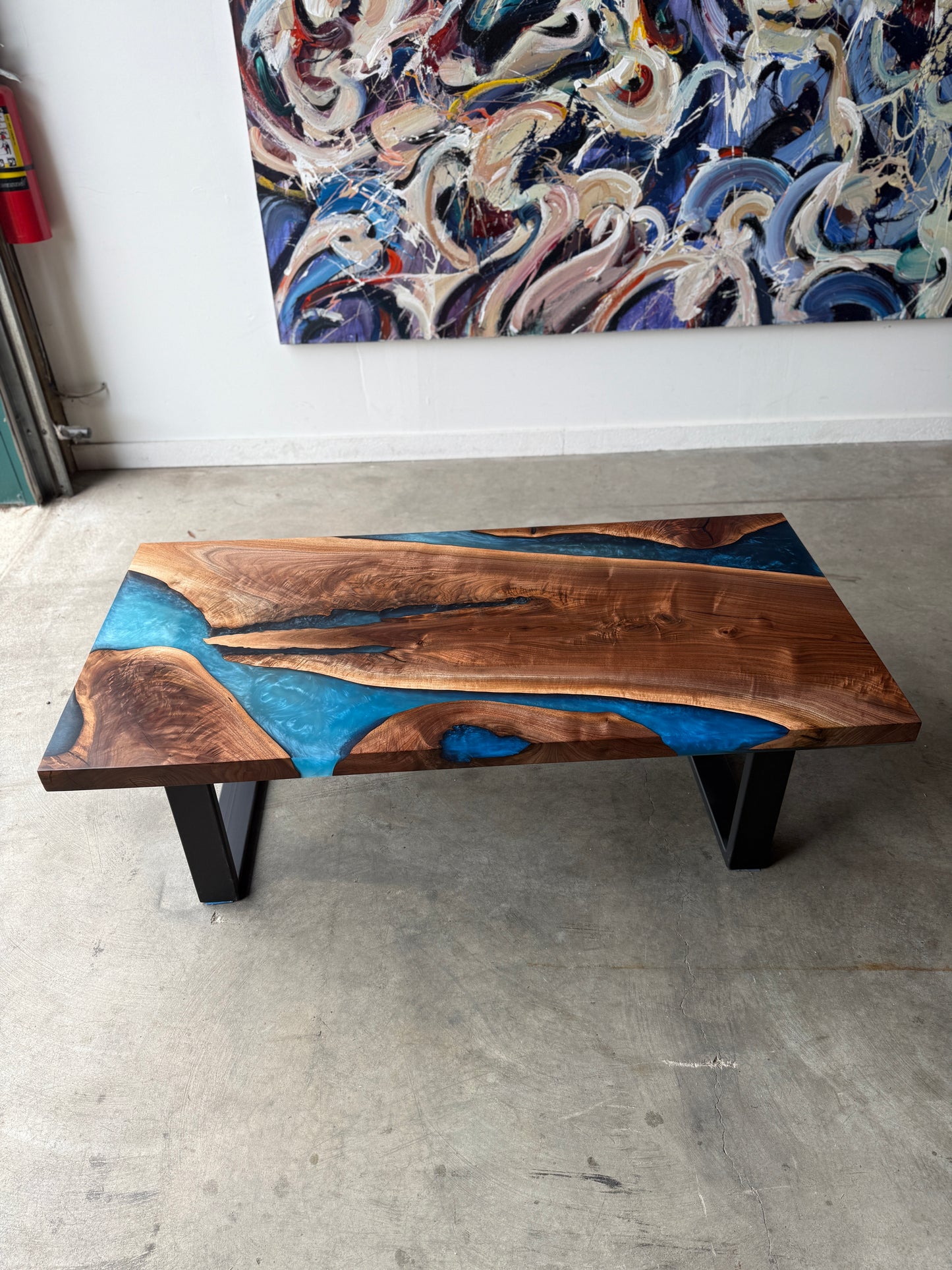 Black Walnut Multi-Blue Epoxy Resin Coffee Table