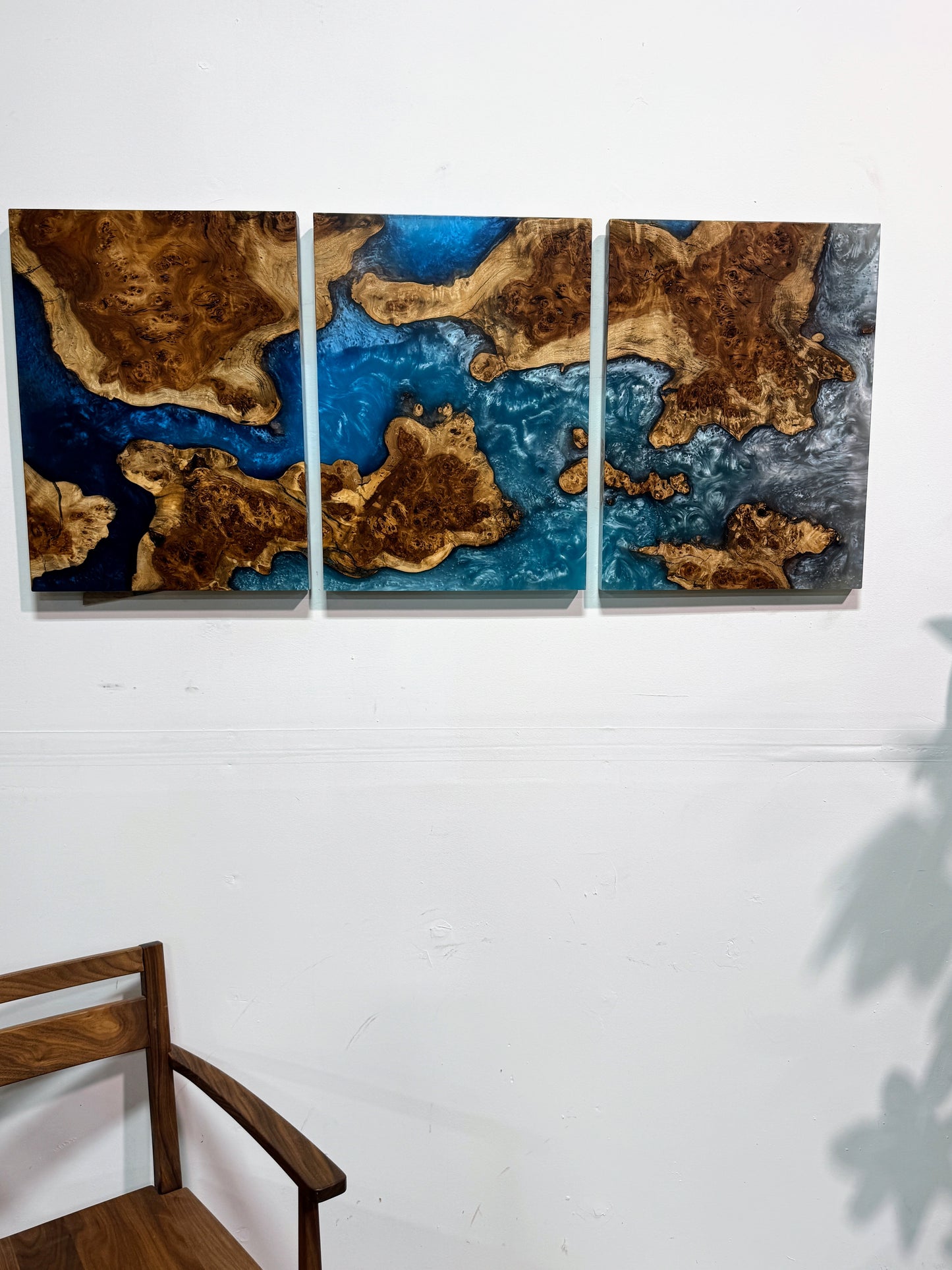 Cinnamon Burl Ocean Ombré Triptych Wall Art