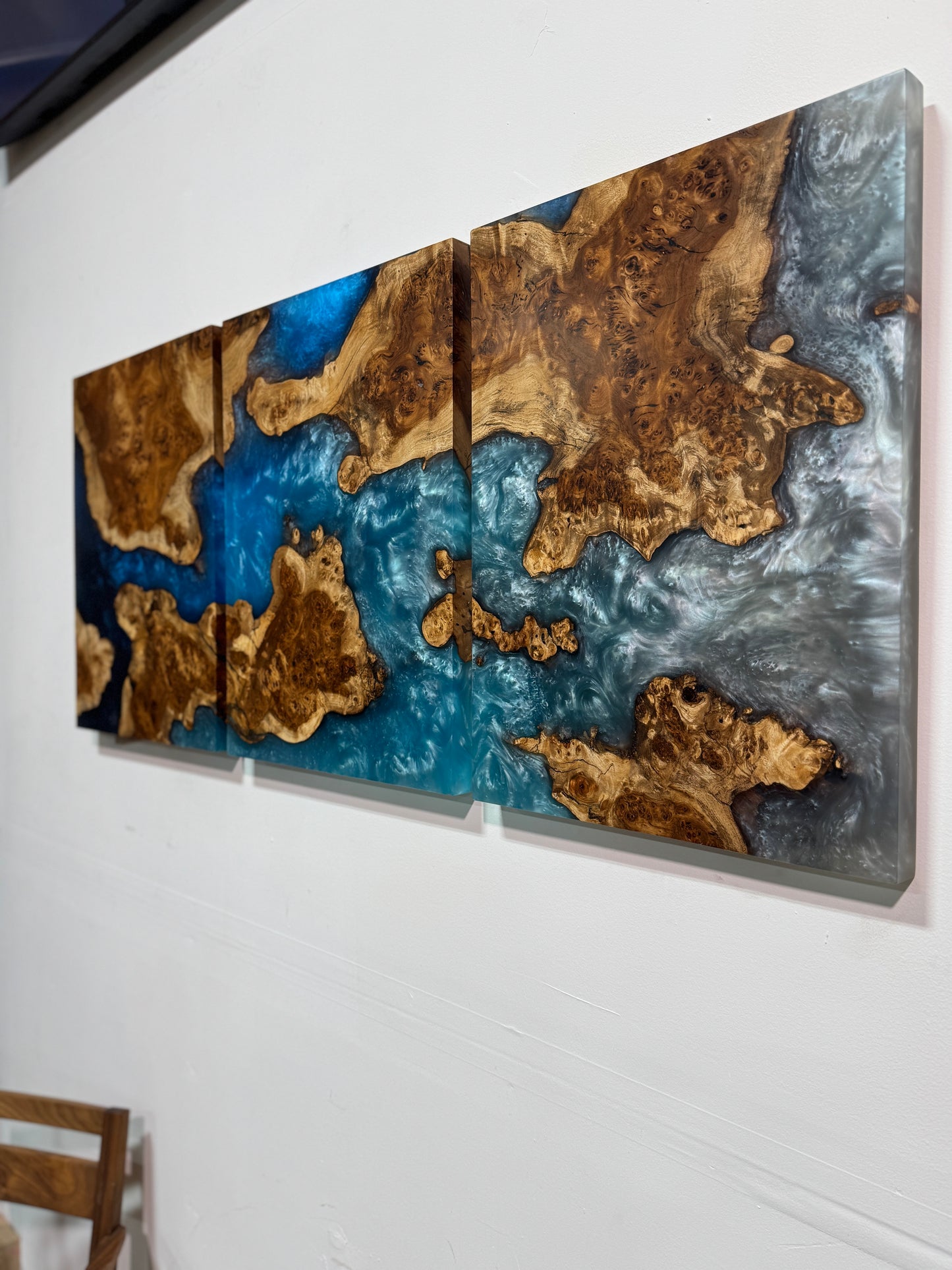 Cinnamon Burl Ocean Ombré Triptych Wall Art