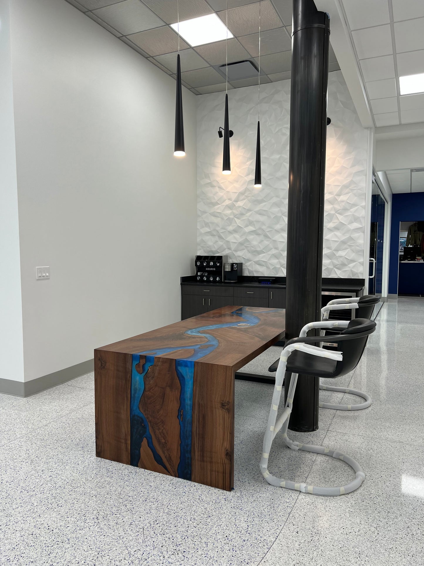 Customizable Black Walnut Epoxy River Dining Table w/ Waterfall Legs