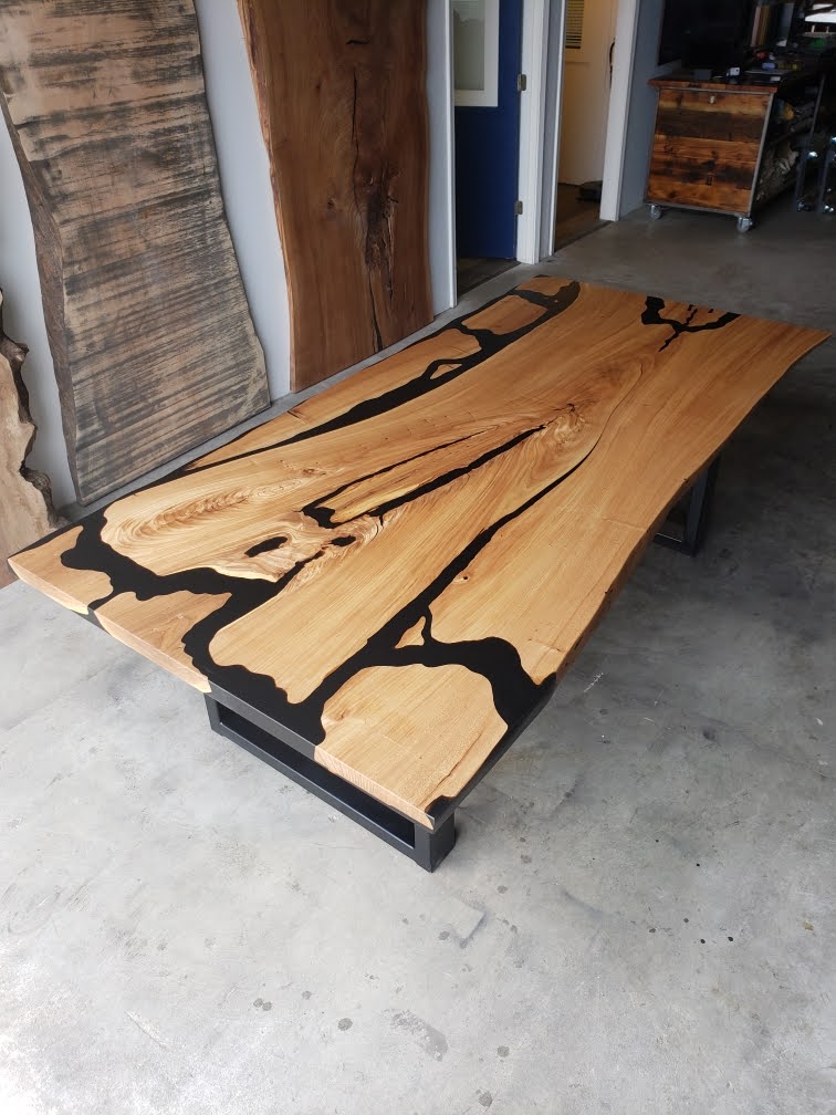 Customizable Black Walnut Epoxy Encased Dining Table