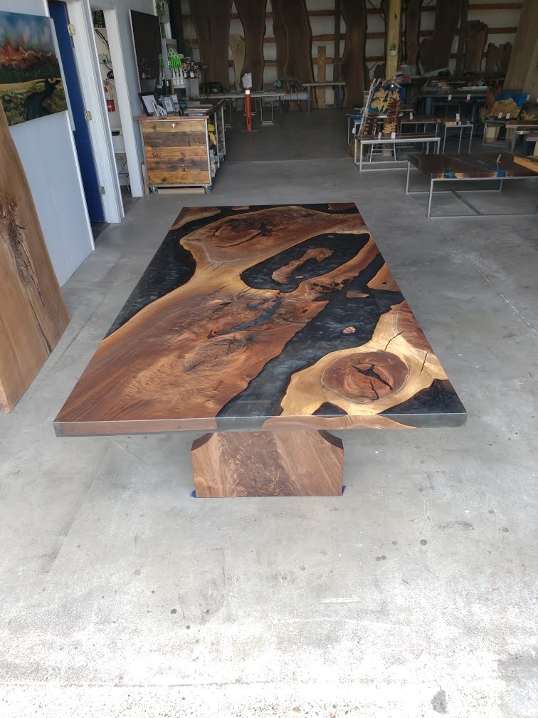 Customizable Black Walnut Epoxy Encased Dining Table
