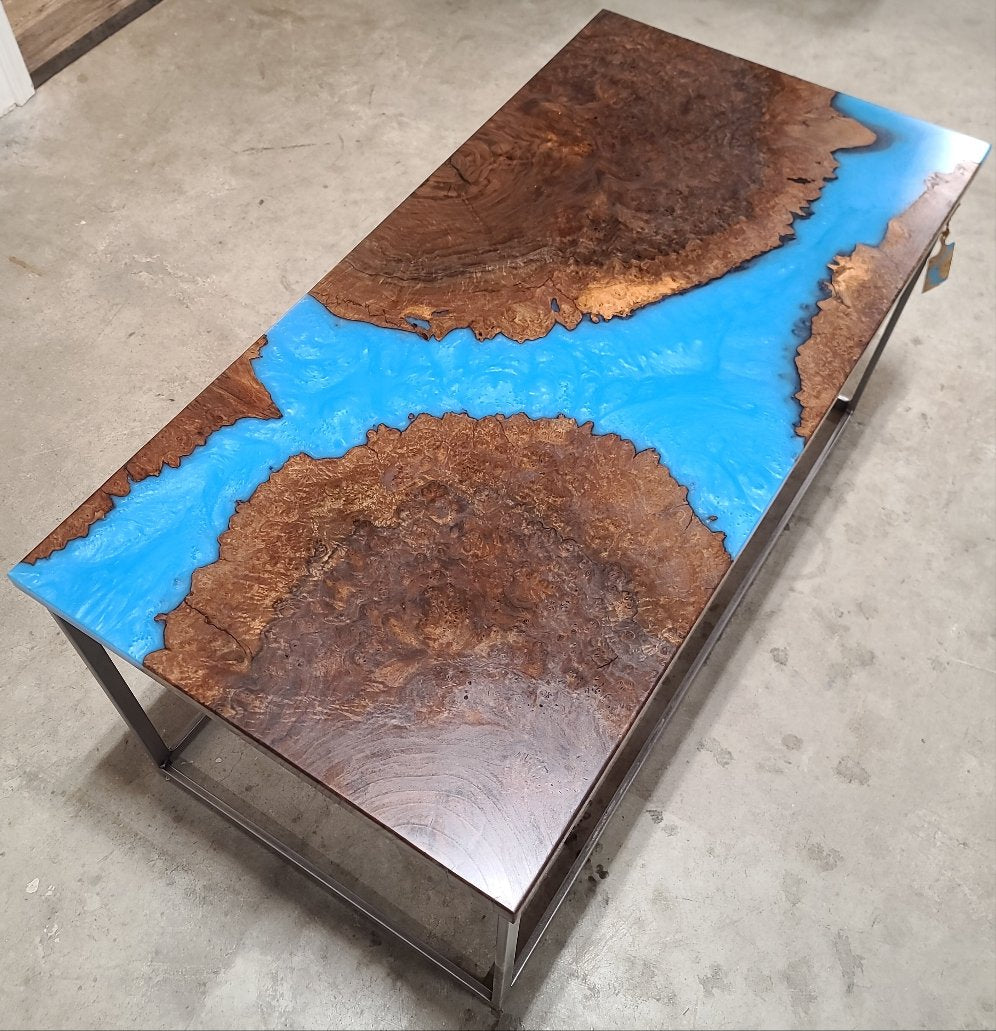 Claro Walnut Coffee Table with Multi-Blue River