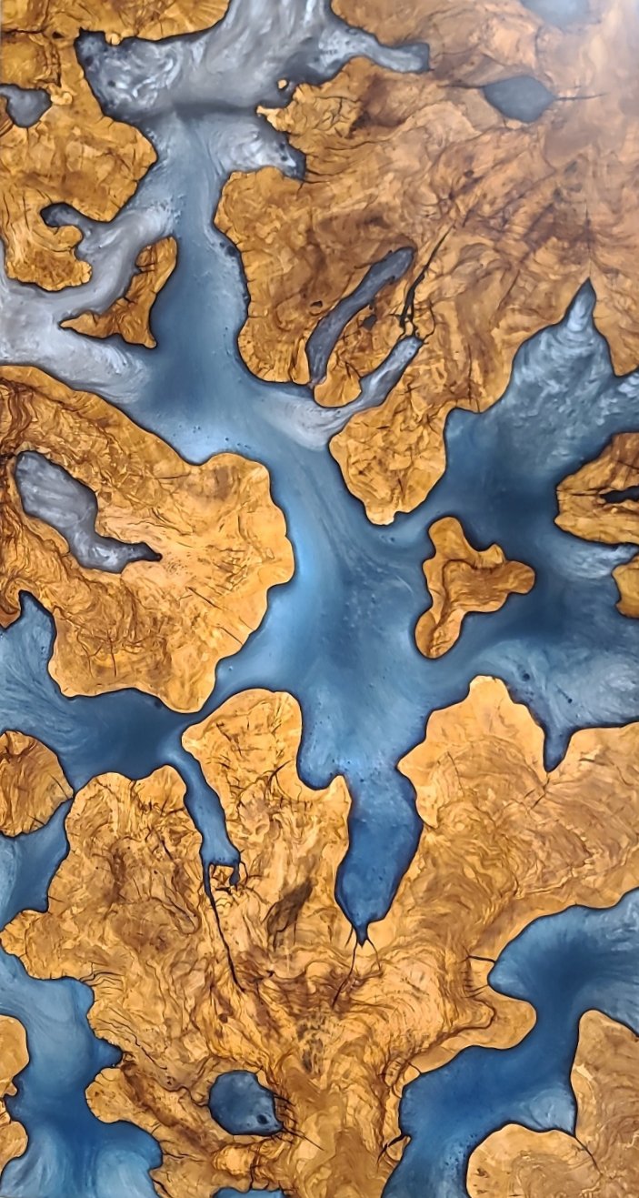 Olive Wood Coffee Table with Slate Blue Epoxy River
