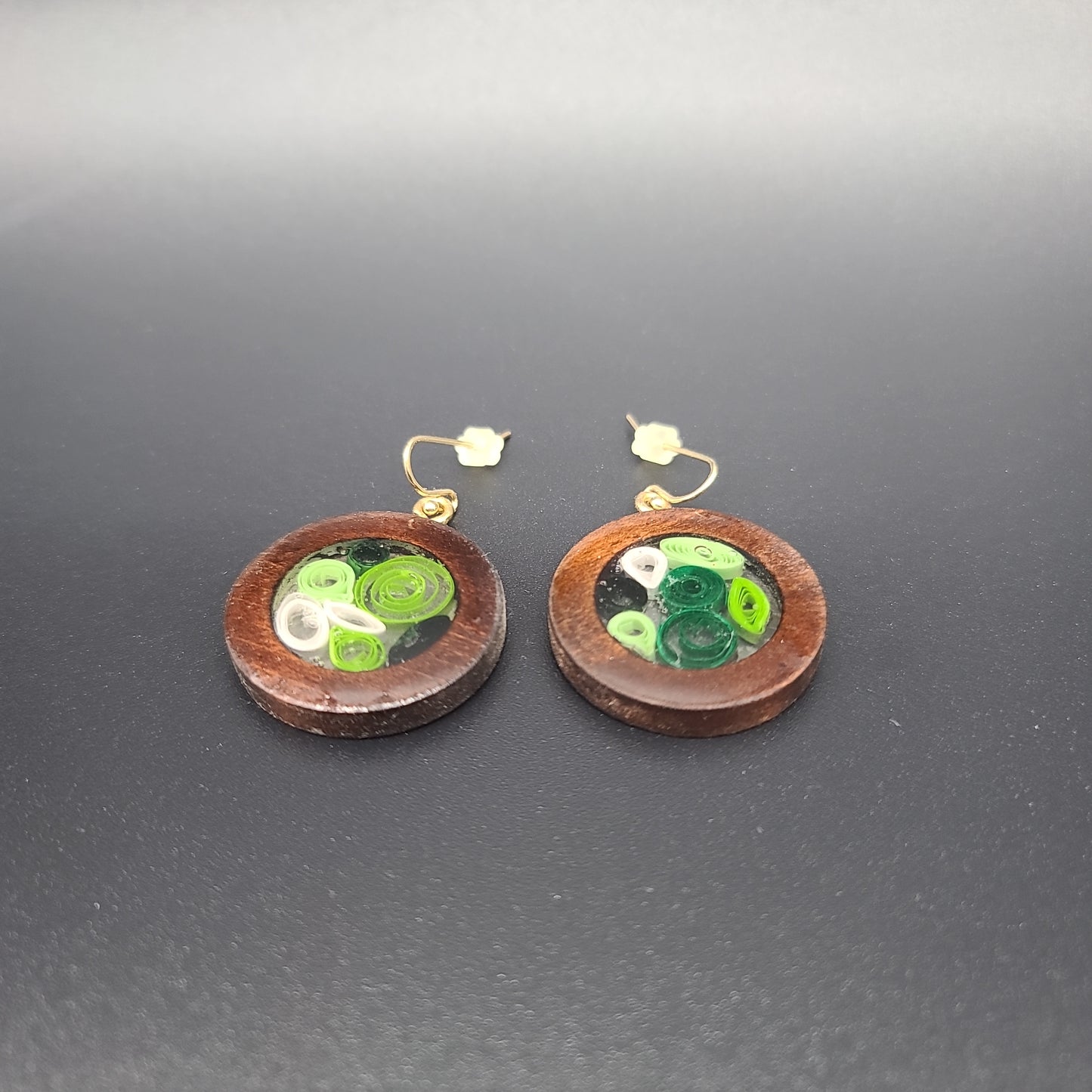 Barkin' Resin Green Spirals Epoxy Earrings