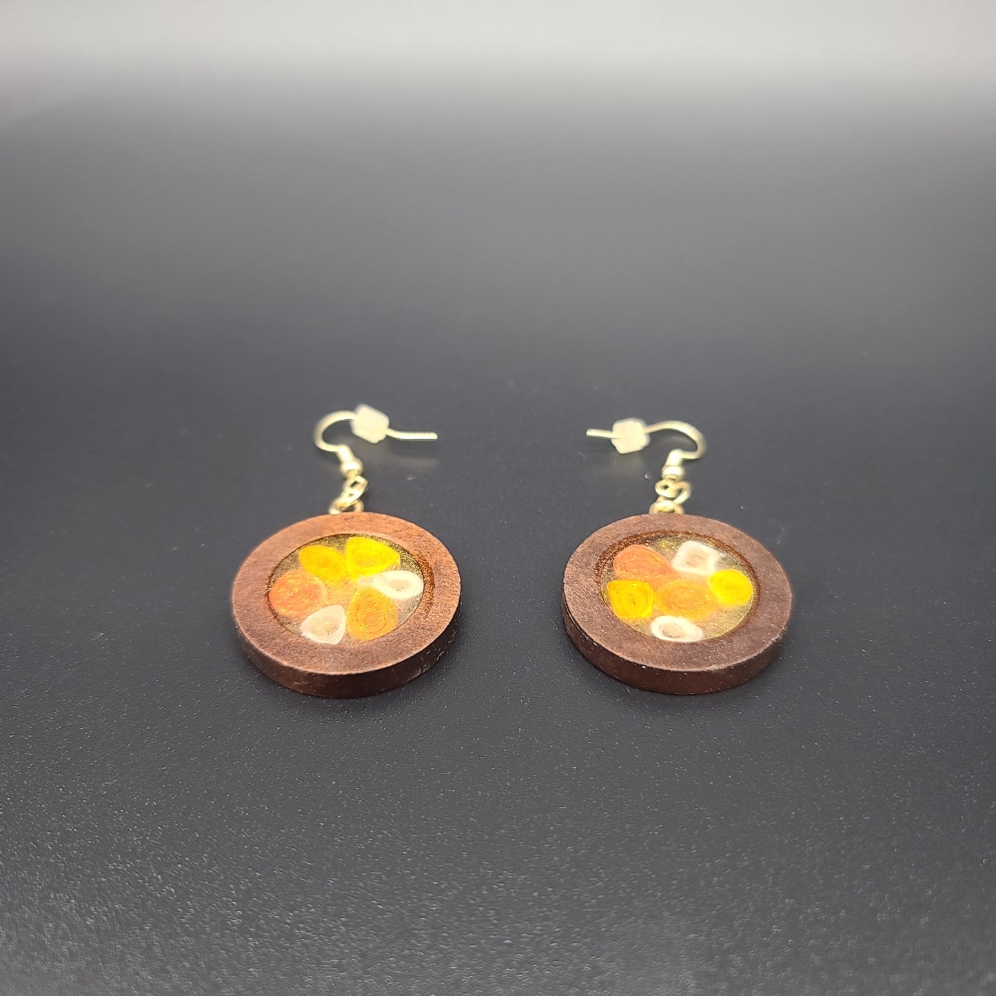 Barkin' Resin Yellow/Orange Spirals Epoxy Earrings