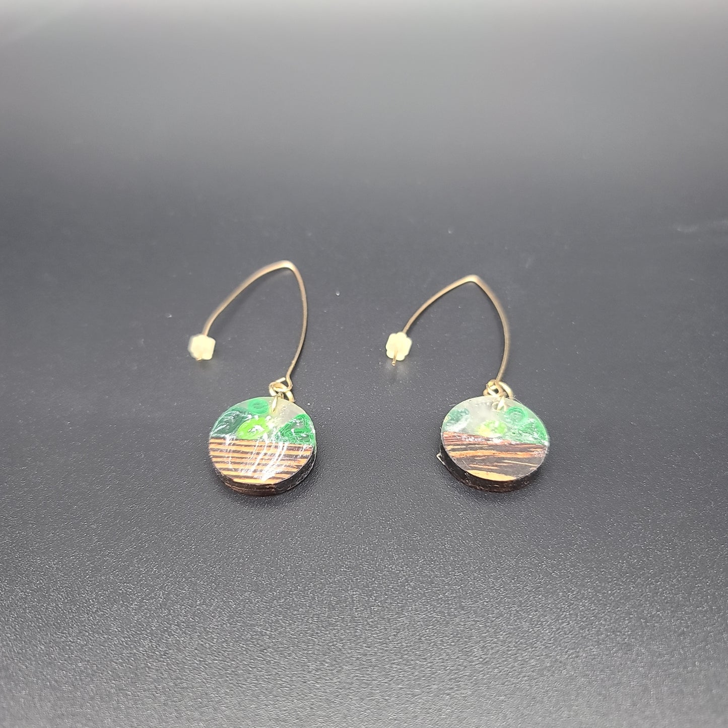 Barkin' Resin Circle/Green Spiral Epoxy Earrings