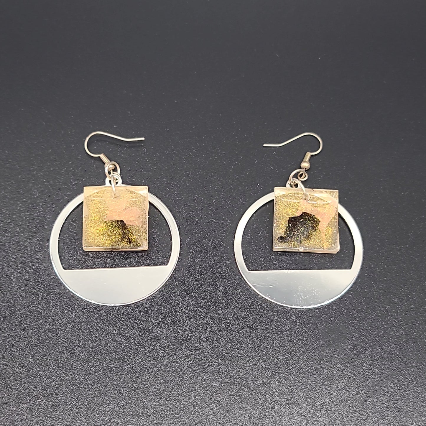 Barkin' Resin Gold Square Epoxy Earrings
