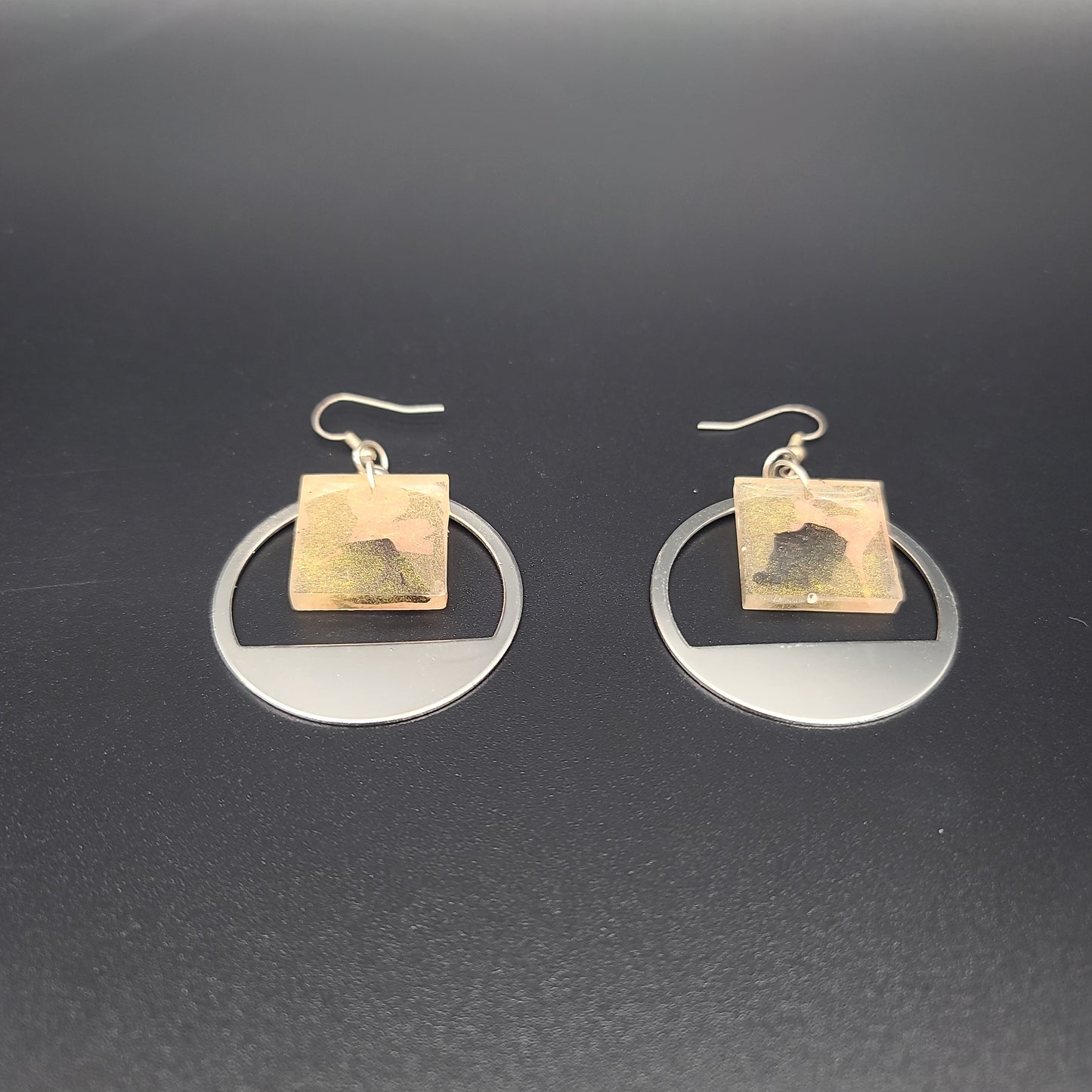 Barkin' Resin Gold Square Epoxy Earrings