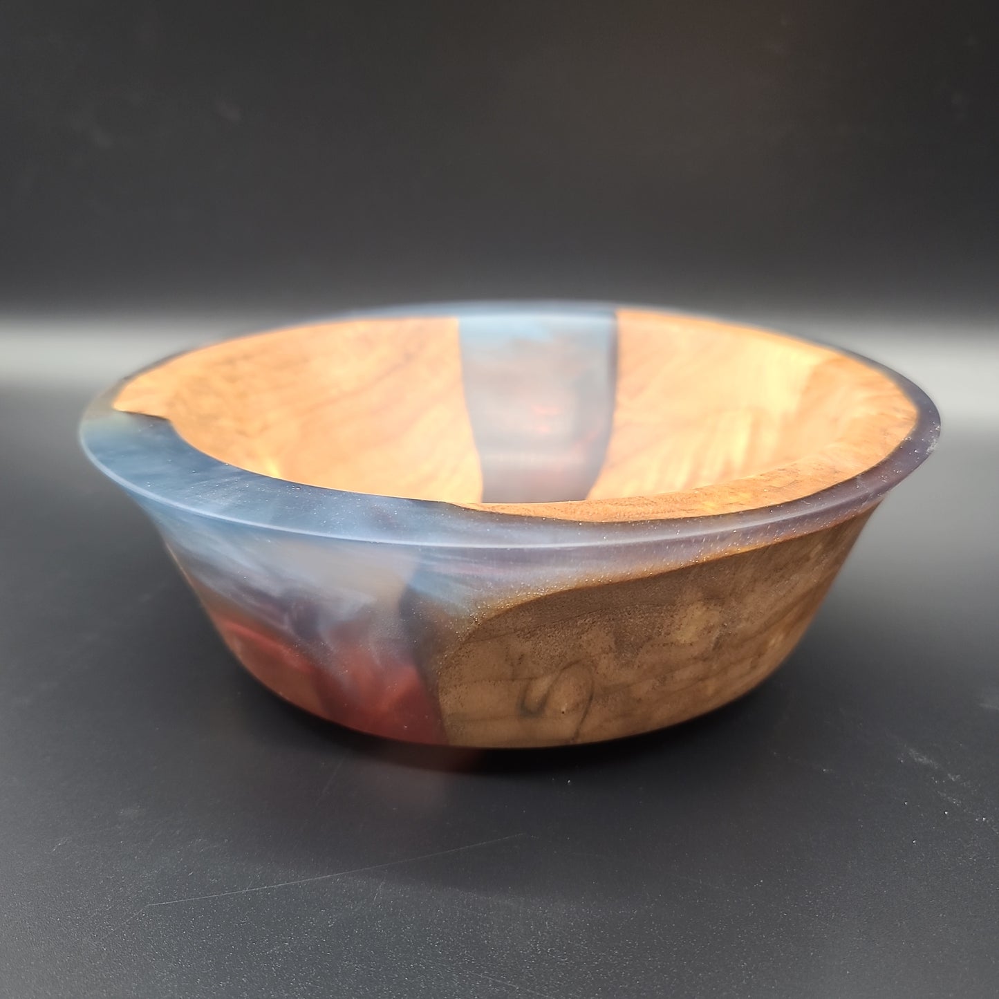 Teak Burl Bowl with Red & Grey Epoxy