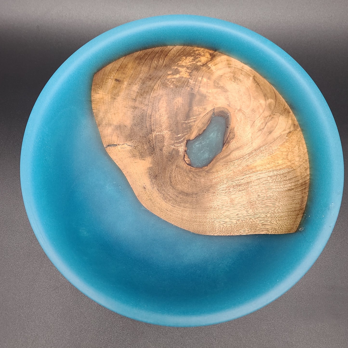Encased Myrtle Wood Bowl with Light Blue Epoxy Resin