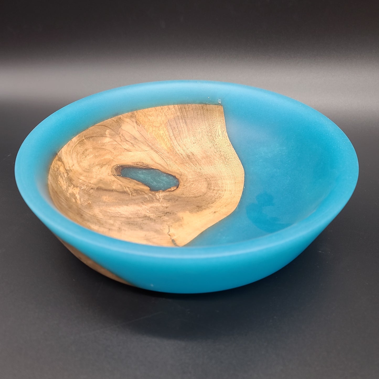 Encased Myrtle Wood Bowl with Light Blue Epoxy Resin