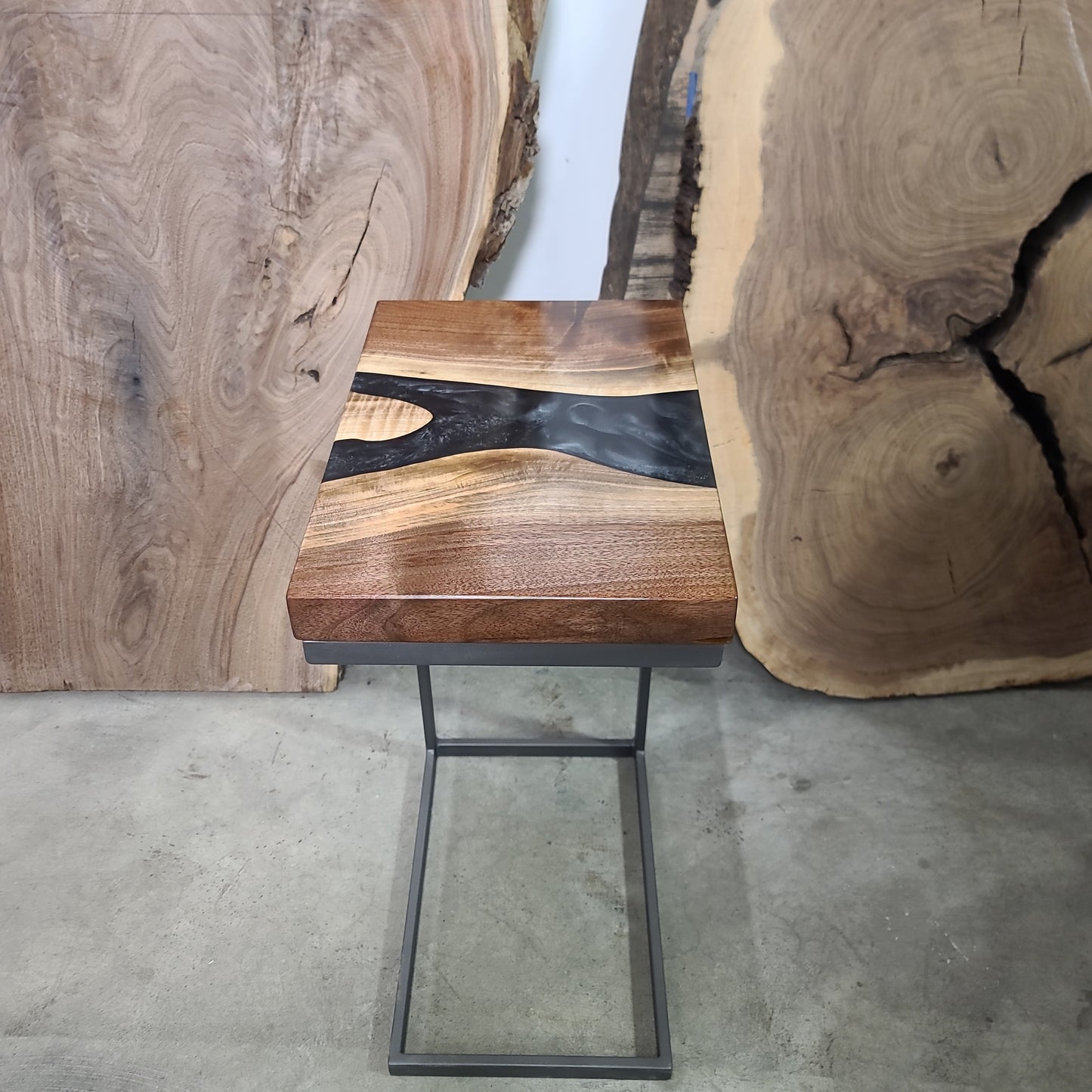 Black Walnut C-Table with Caviar River