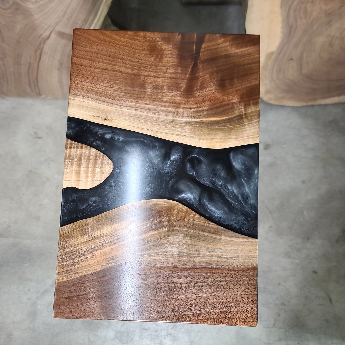 Black Walnut C-Table with Caviar River