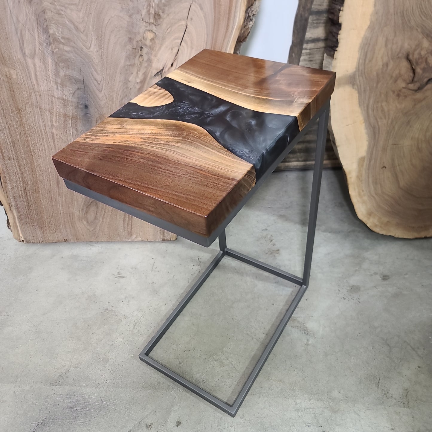 Black Walnut C-Table with Caviar River