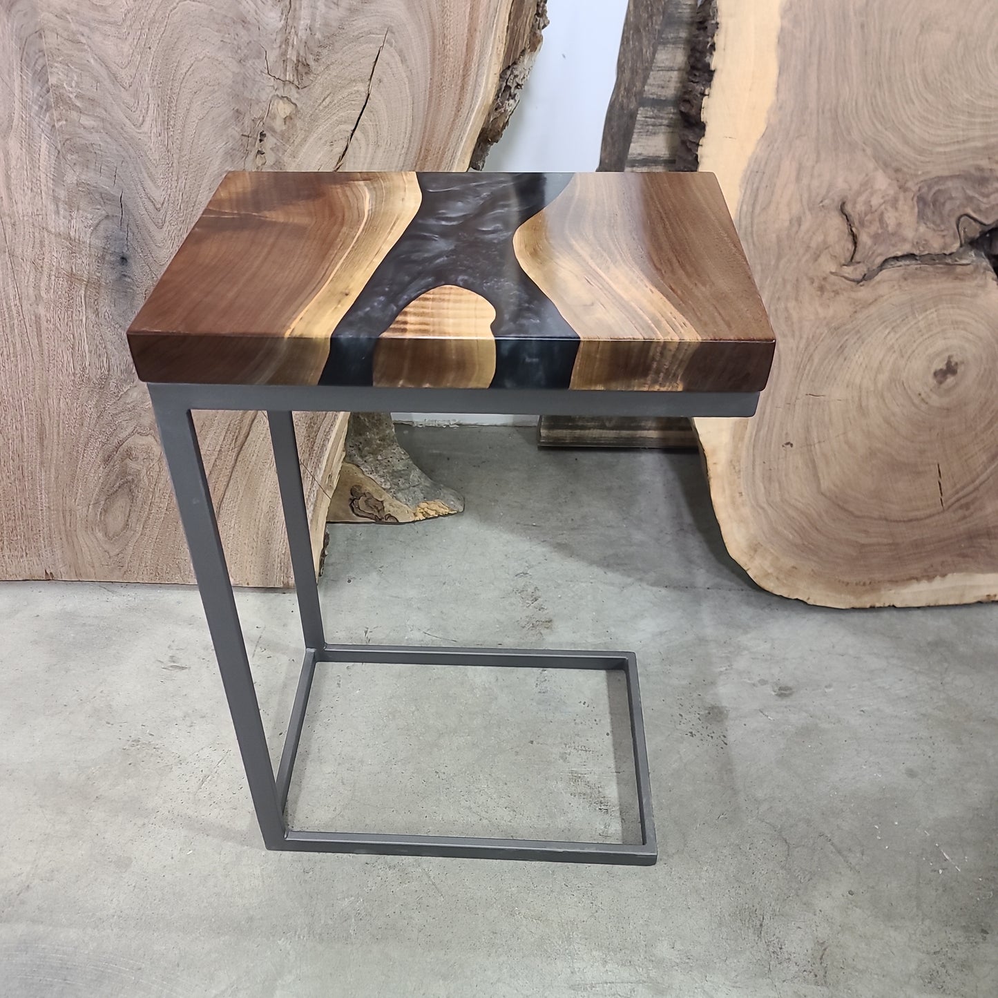 Black Walnut C-Table with Caviar River